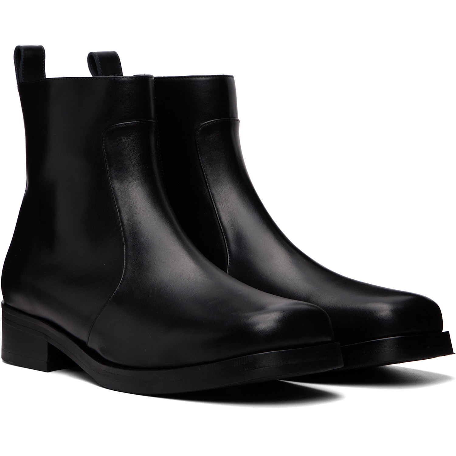 Studio Nicholson Square Leather Ankle Boots In Black