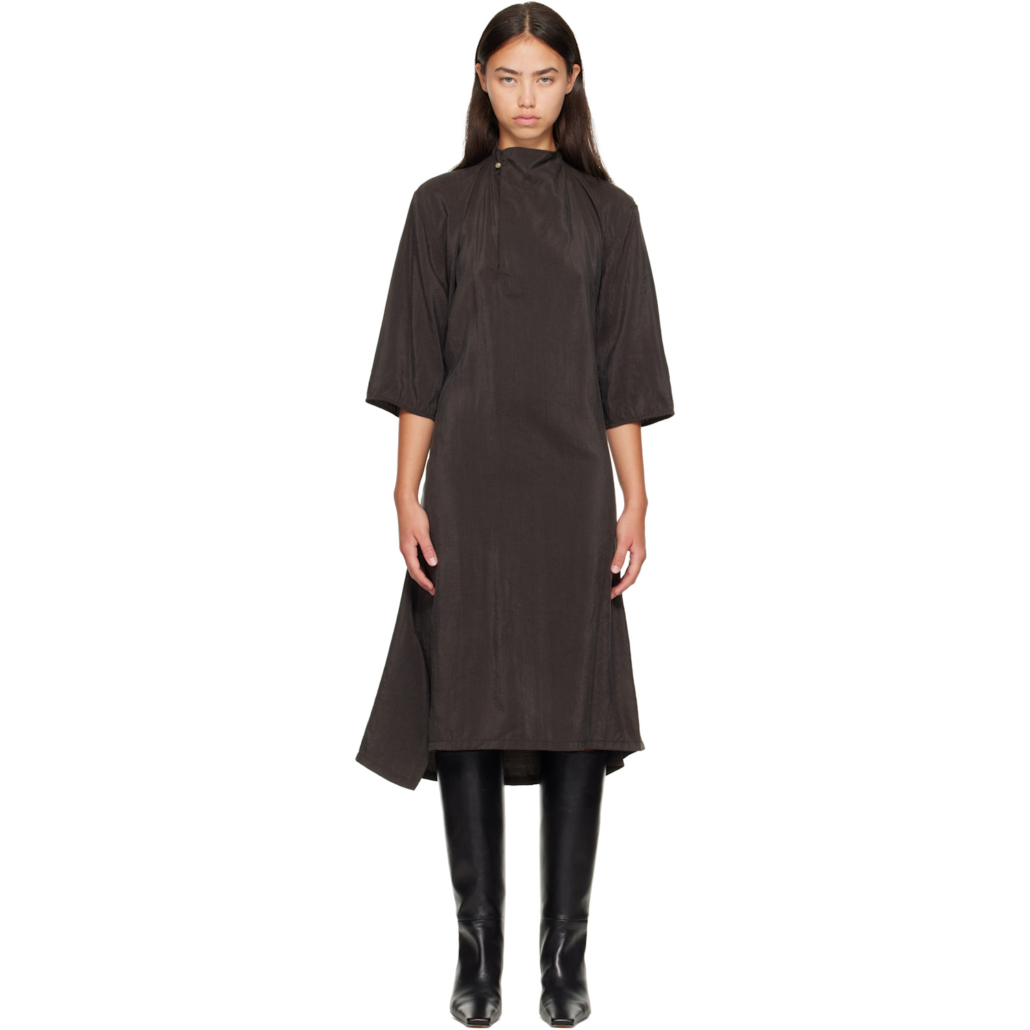 LEMAIRE Gray Soft Collar Midi Dress