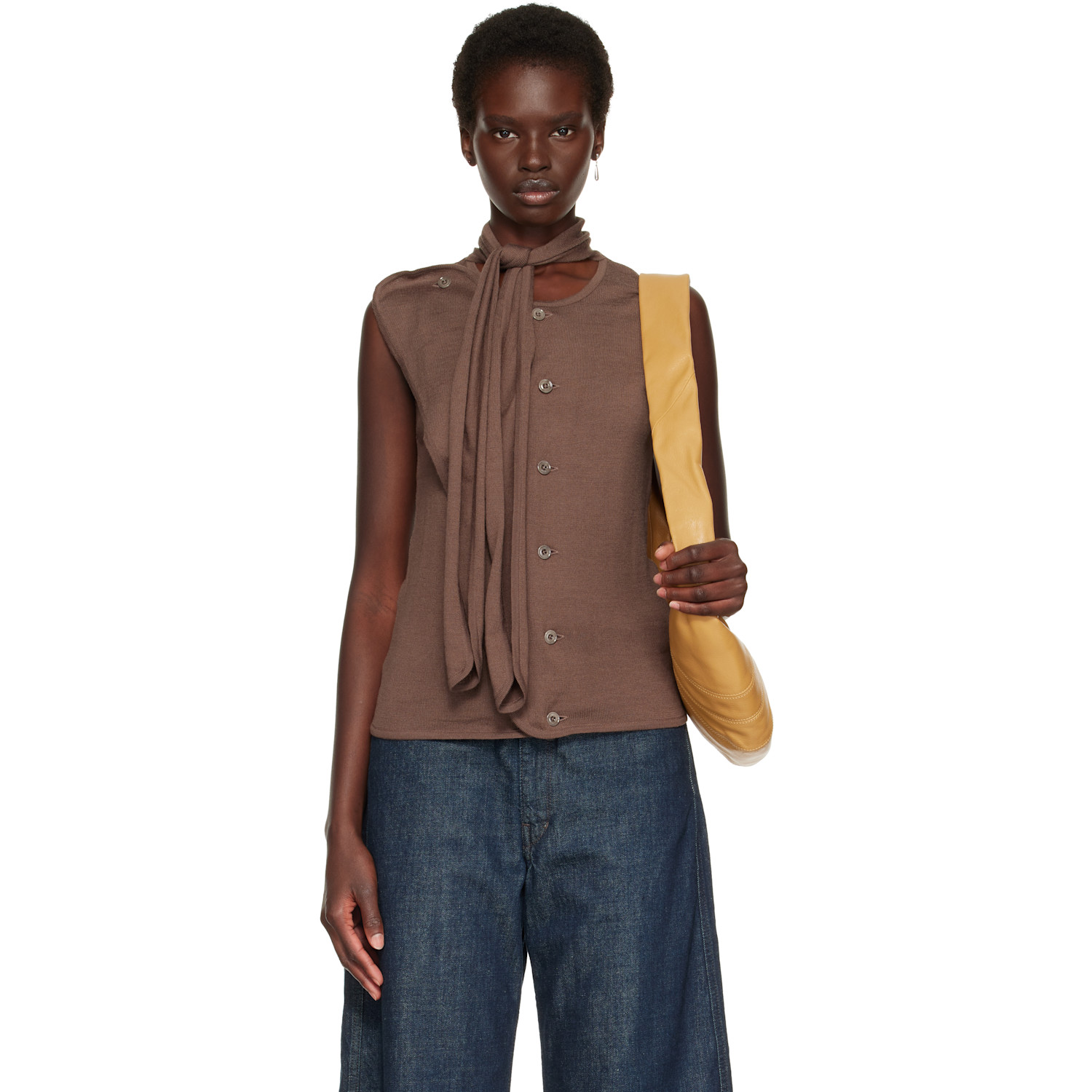 LEMAIRE Brown Asymmetrical Cardigan