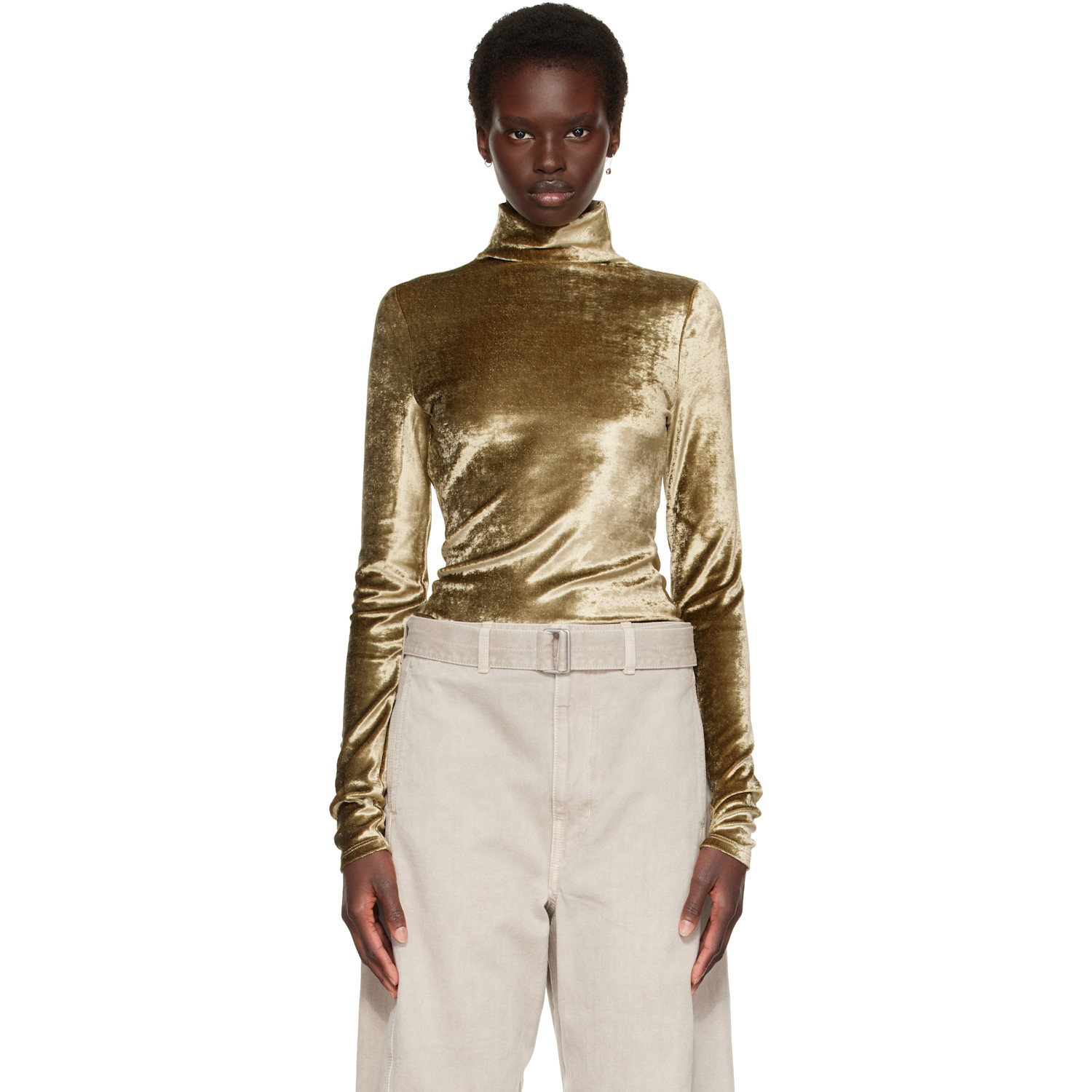 LEMAIRE Khaki Fitted Stand Collar Turtleneck