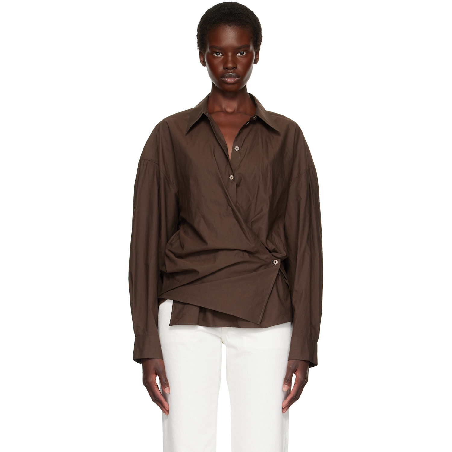 LEMAIRE Brown Straight Collar Twisted Shirt