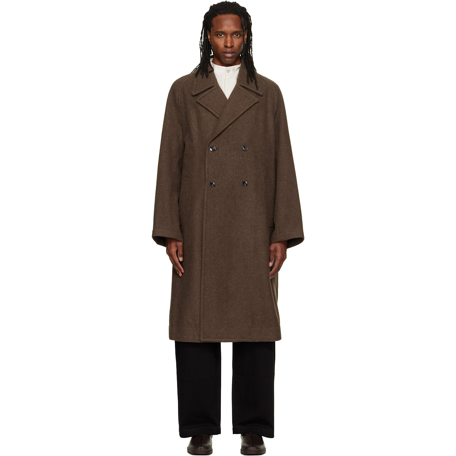 LEMAIRE Brown Double-Breasted Coat
