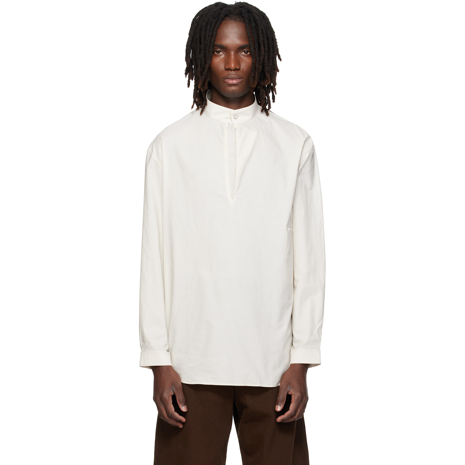 LEMAIRE Off-White Sailor Washed Cotton Silk Blend Shirt