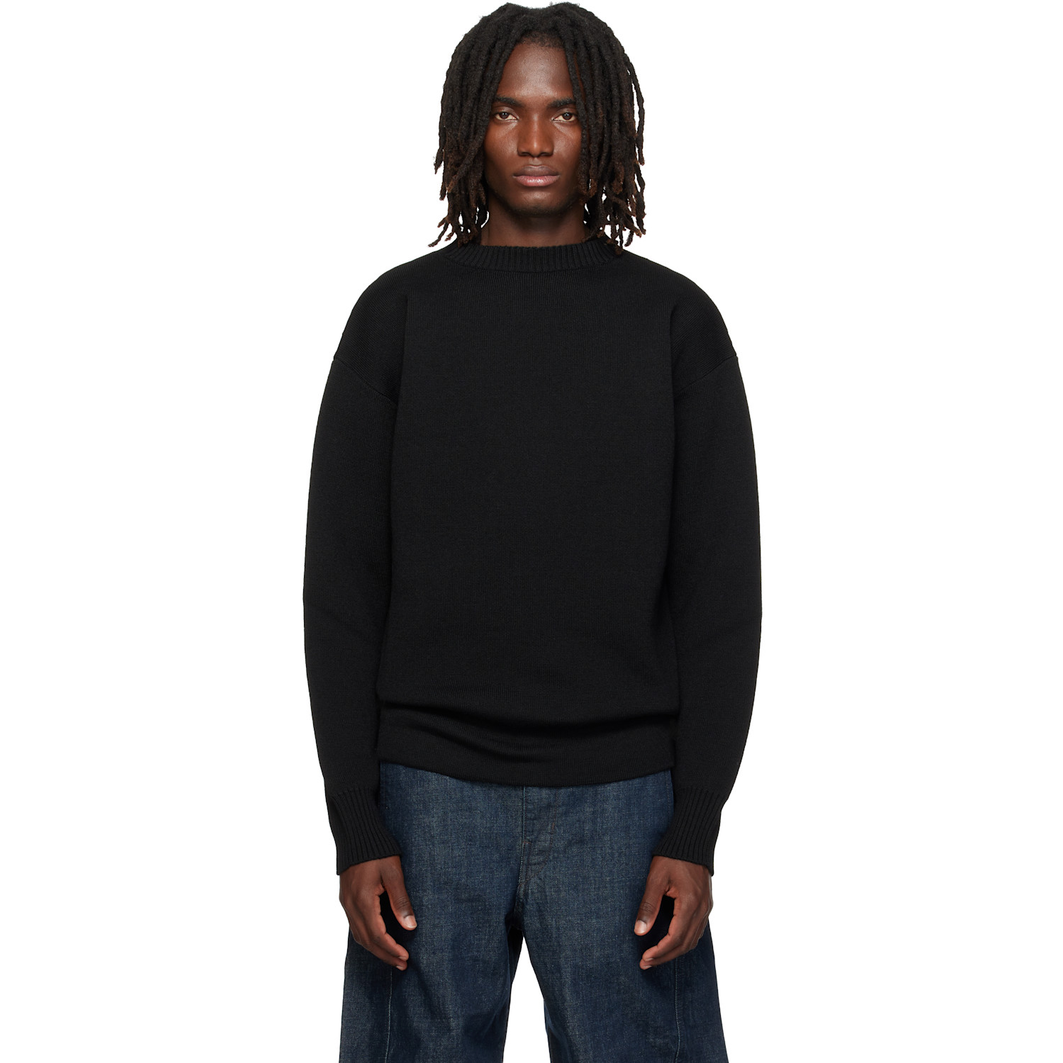 LEMAIRE Black Boat-Neck Double-Face Virgin Wool Sweater