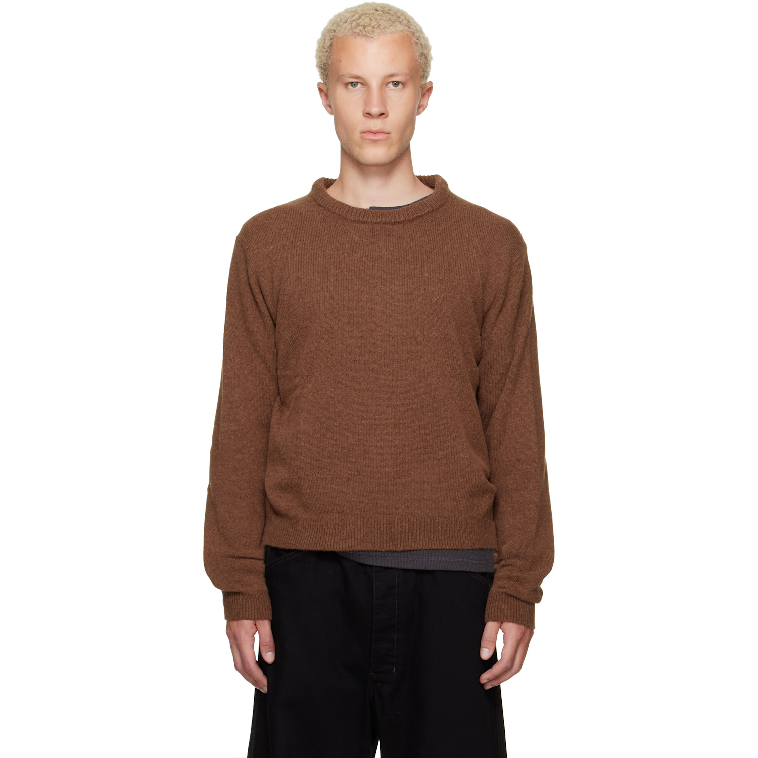 LEMAIRE Brown Crew-Neck Alpaca Wool Blend Sweater