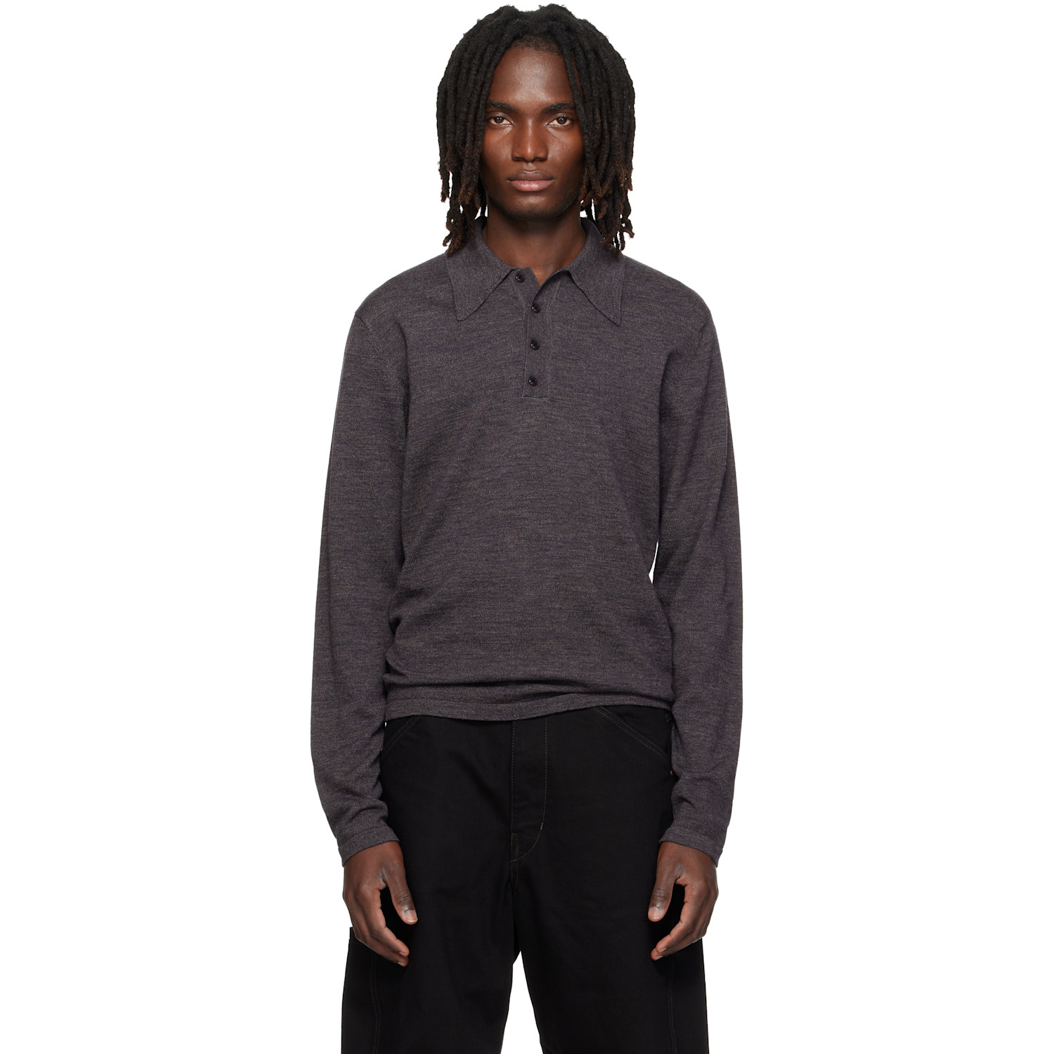 LEMAIRE Gray Long-Sleeve Fine Mouliné Merino Wool Polo