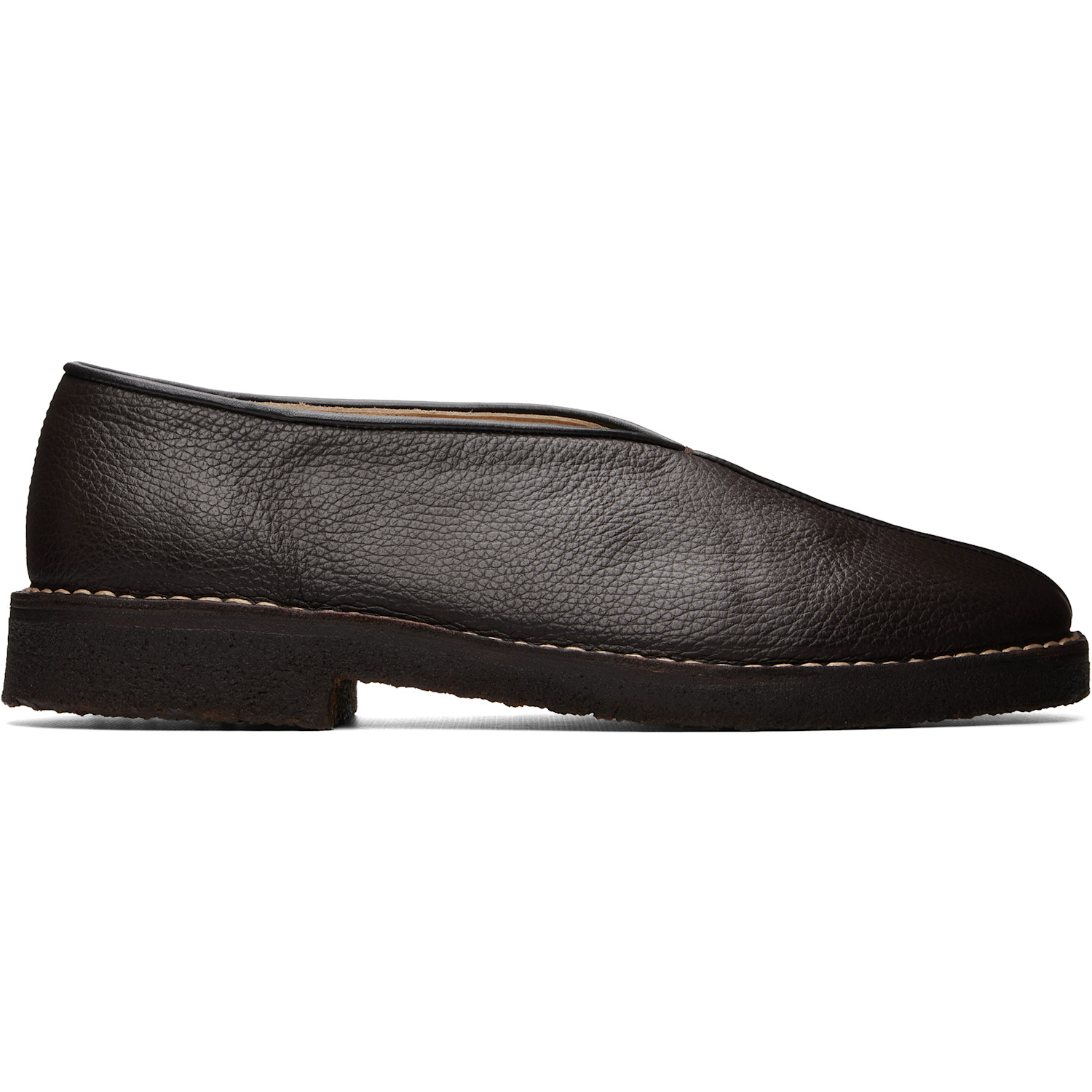 LEMAIRE Black Piped Crepe Slipper Loafers