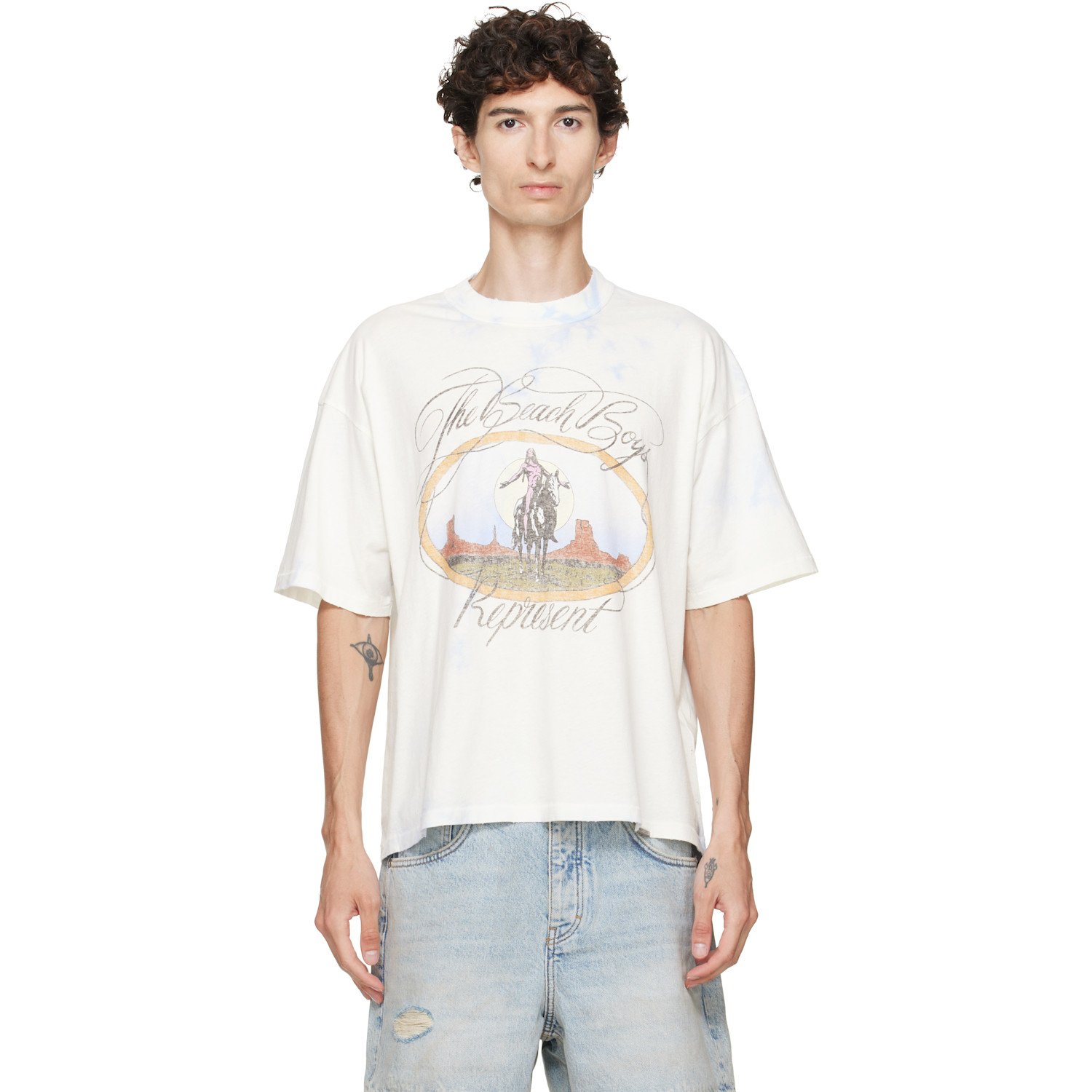 Represent Blue & White 'the Beach Boys' Script T-shirt