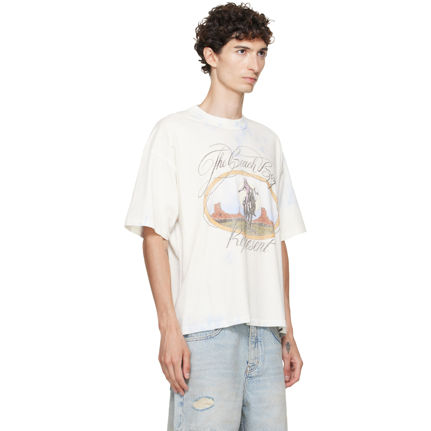 Represent Blue & White 'the Beach Boys' Script T-shirt In Blue