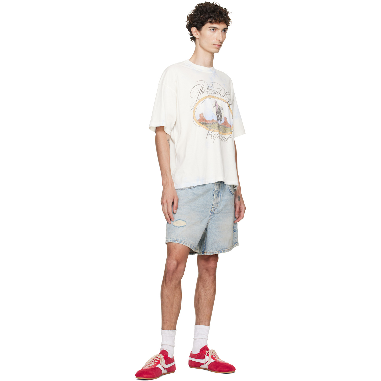Represent Blue & White 'the Beach Boys' Script T-shirt In Blue