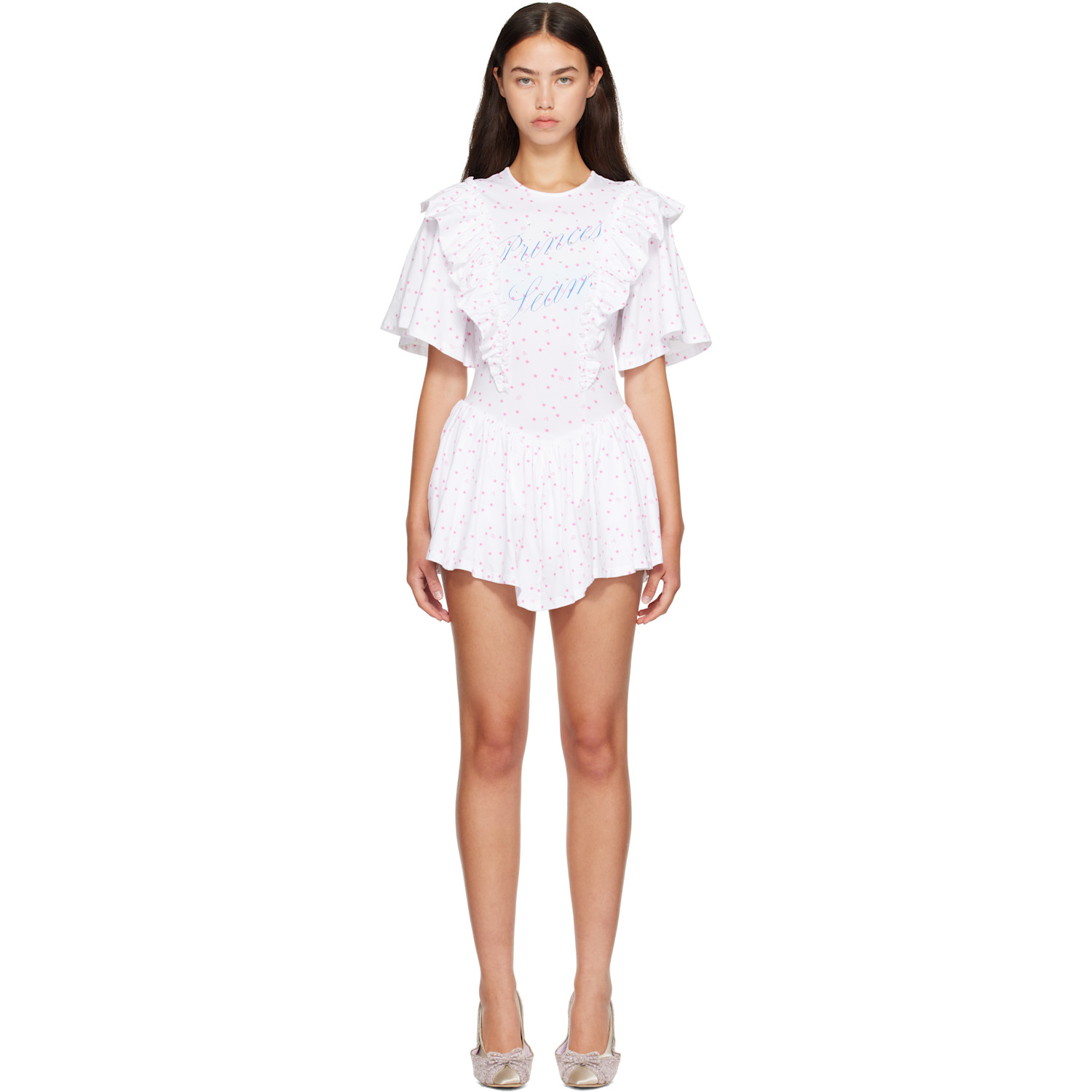 Sandy Liang White & Pink Filo Minidress