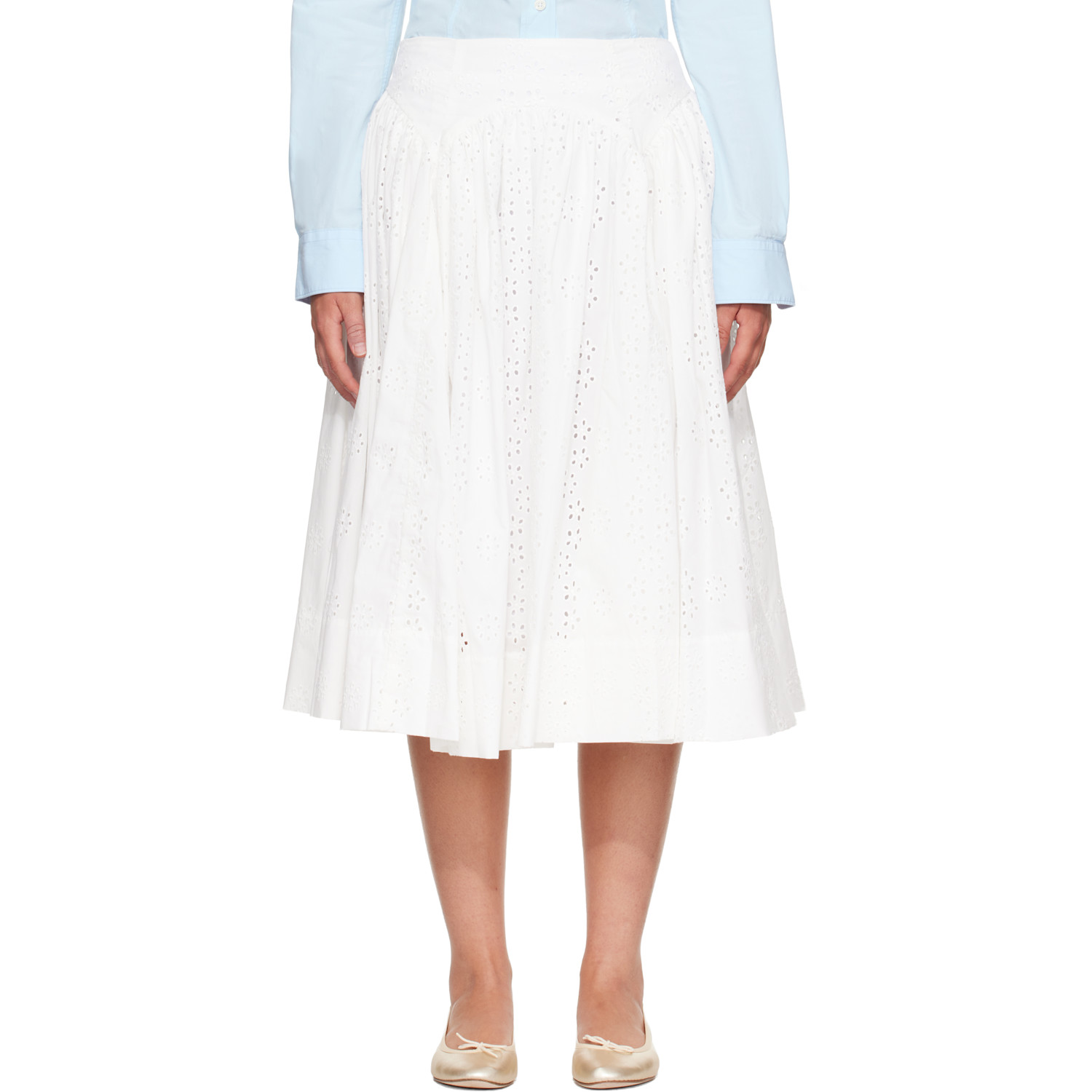 Sandy Liang White Murano Midi Skirt