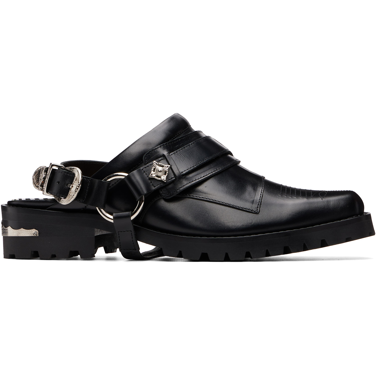 Toga Virilis Black Leather Slip-on Loafers