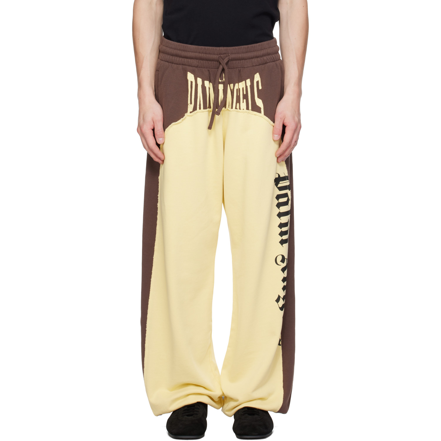 Palm Angels Brown & Yellow Vintage Logo Loose Sweatpants