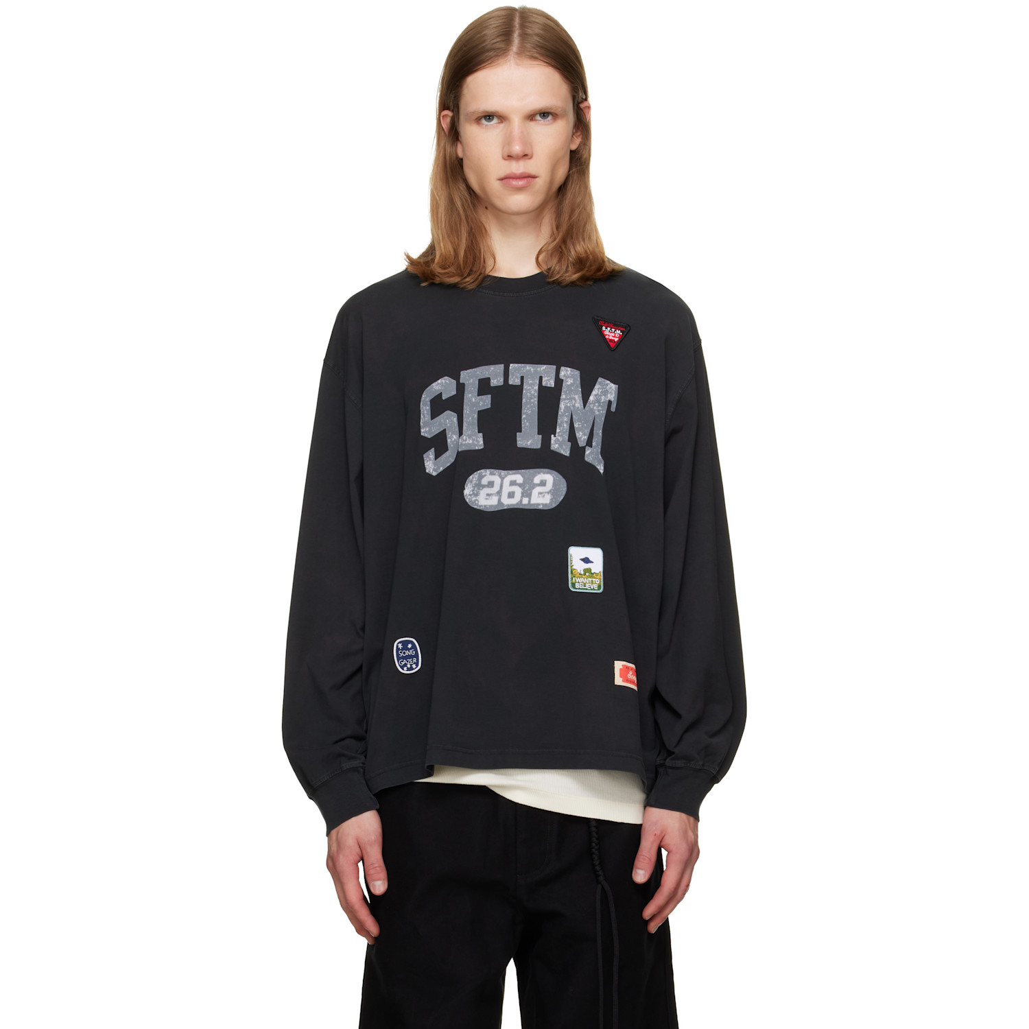 Song for the Mute Black 'SFTM 26.2' Drape Crew Neck T-shirt
