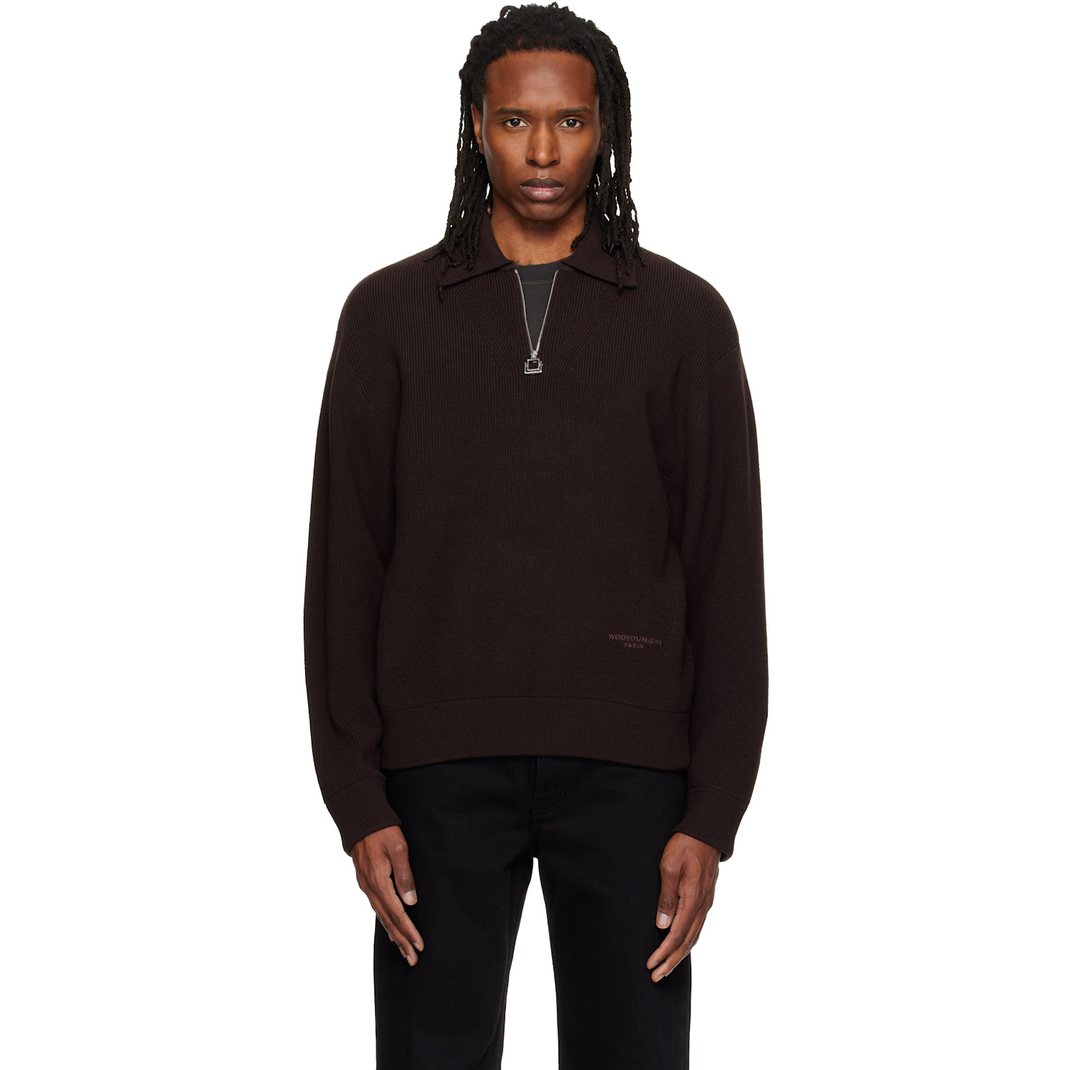 WOOYOUNGMI Brown Ribbed Wool Polo