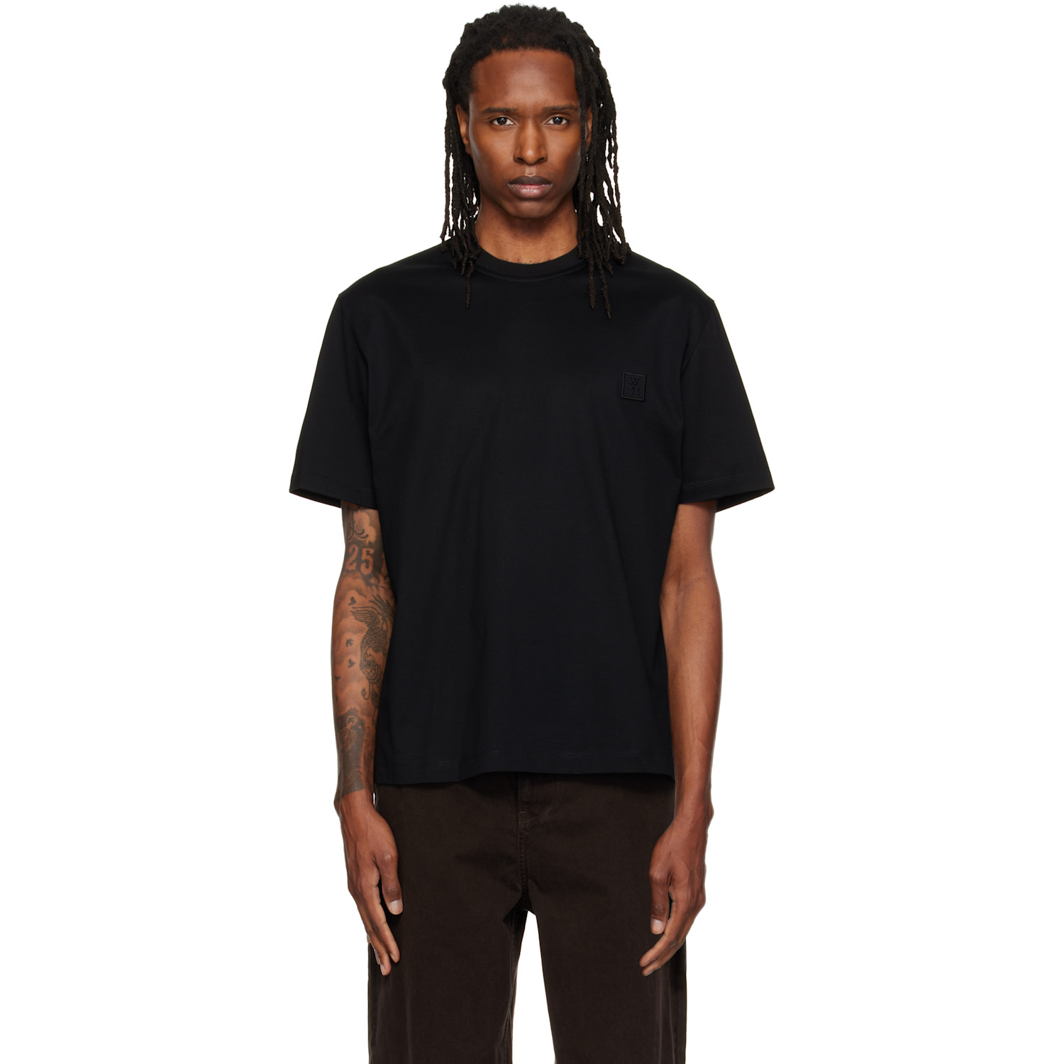 WOOYOUNGMI Black Flower Back Logo T-shirt