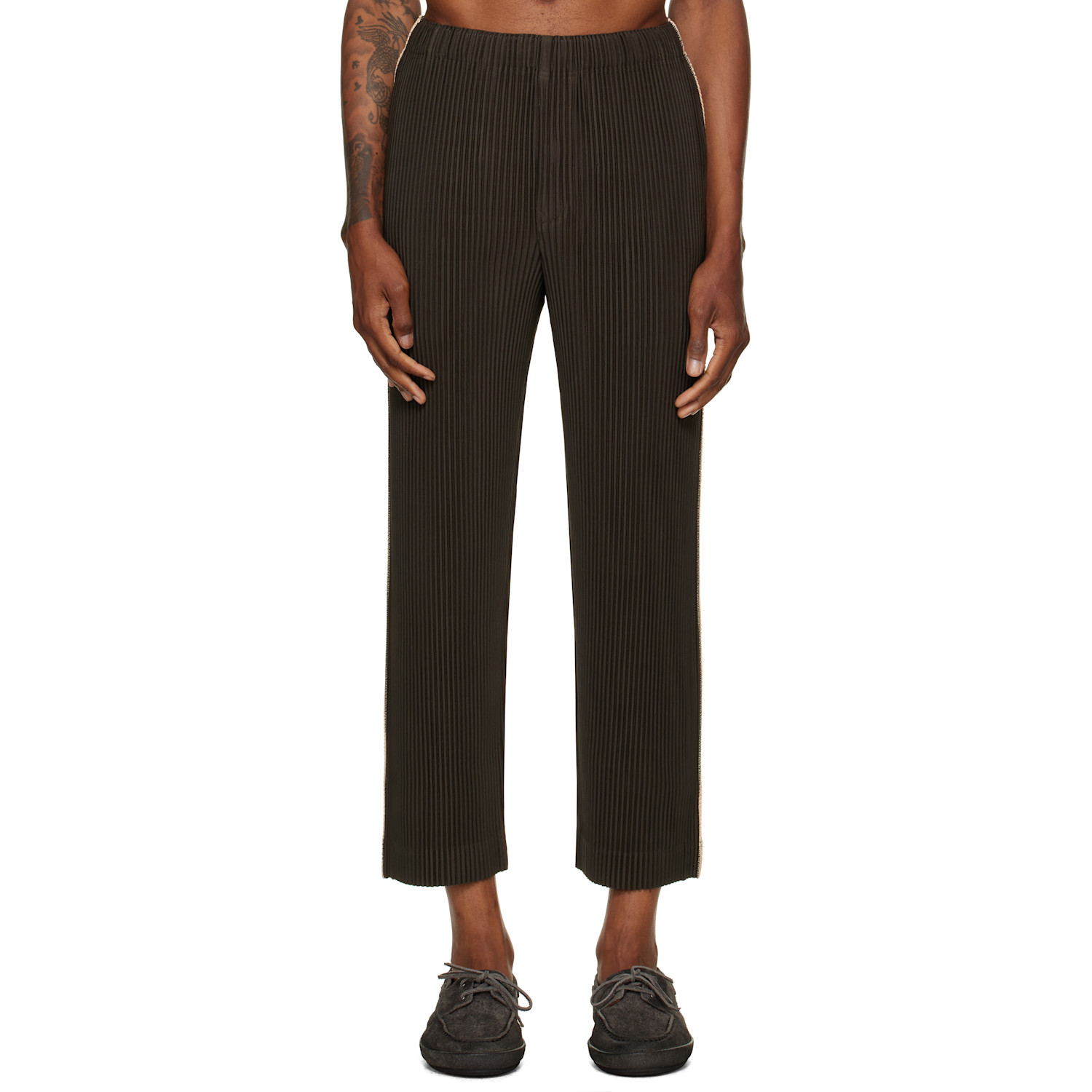 HOMME PLISSÉ ISSEY MIYAKE Brown August Embroidery Stripes Trousers