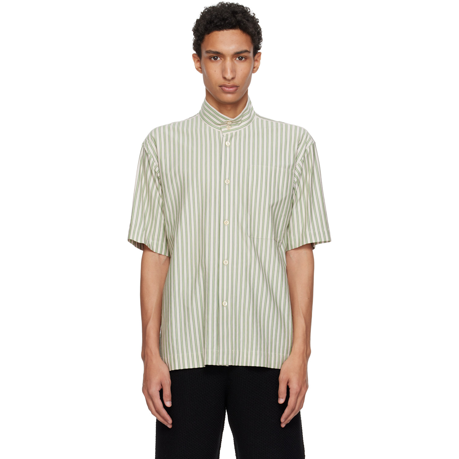 HOMME PLISSÉ ISSEY MIYAKE Green Stripe Jersey Shirt