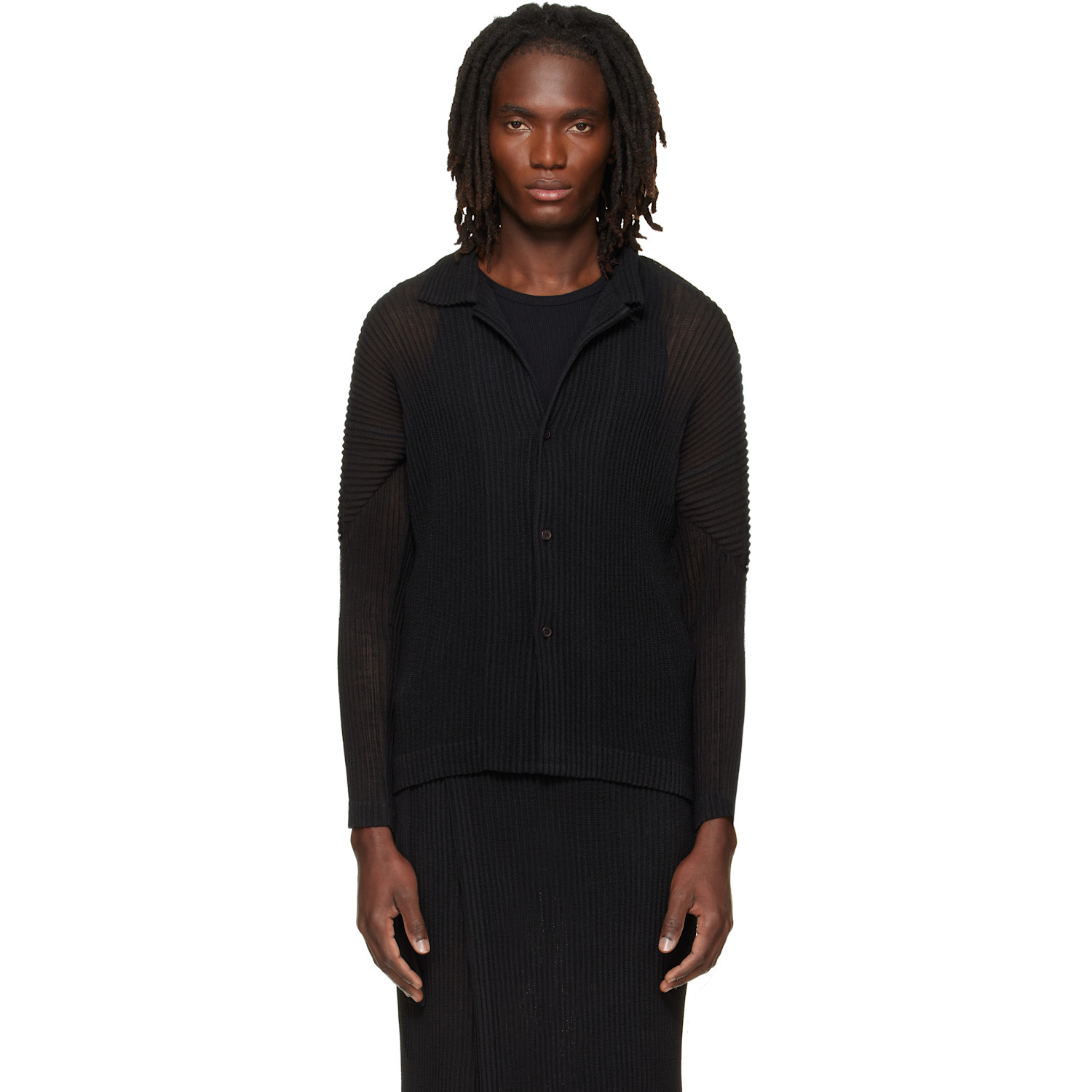 HOMME PLISSÉ ISSEY MIYAKE Black Rustic Mesh Shirt