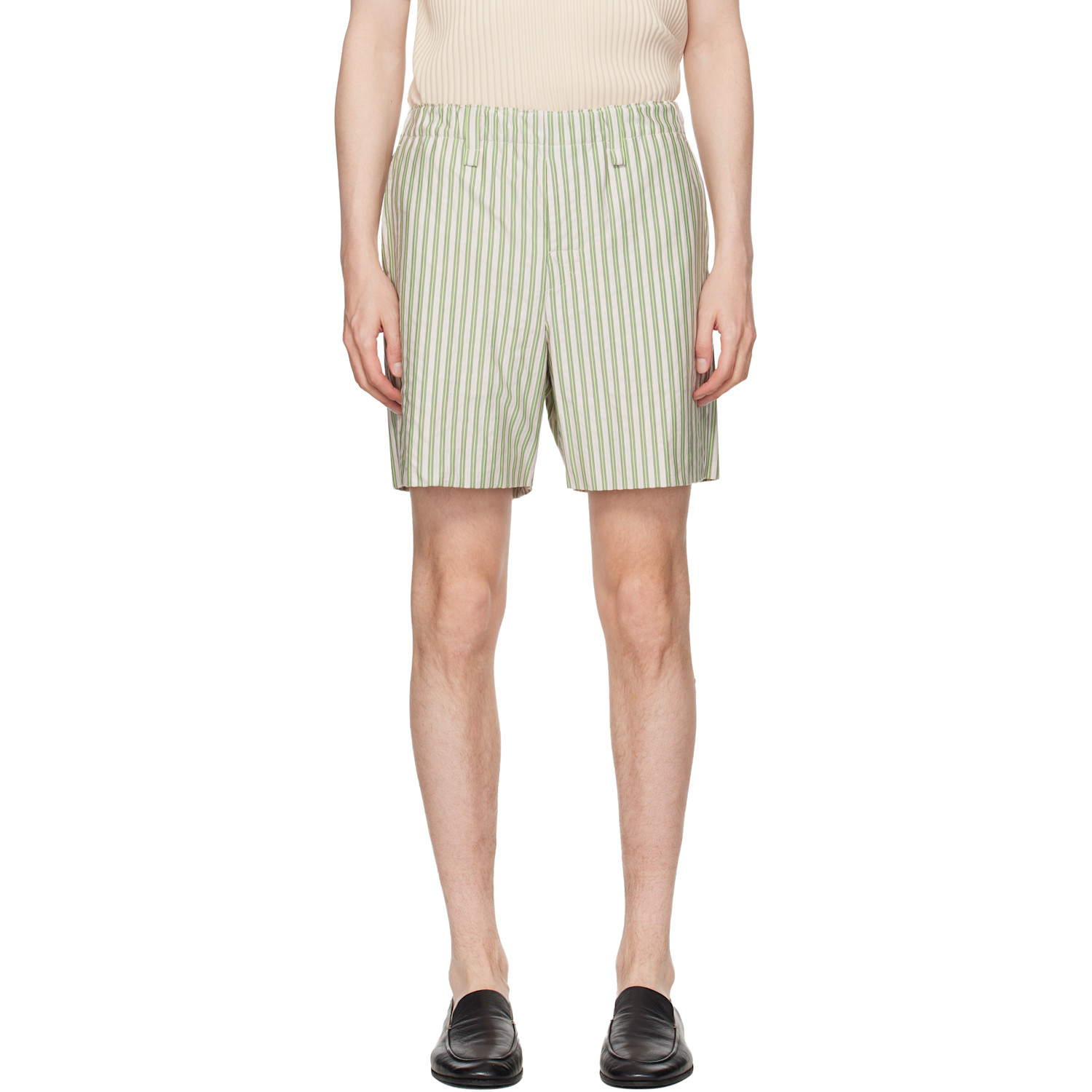 HOMME PLISSÉ ISSEY MIYAKE Green & Beige Stripe Jersey Shorts