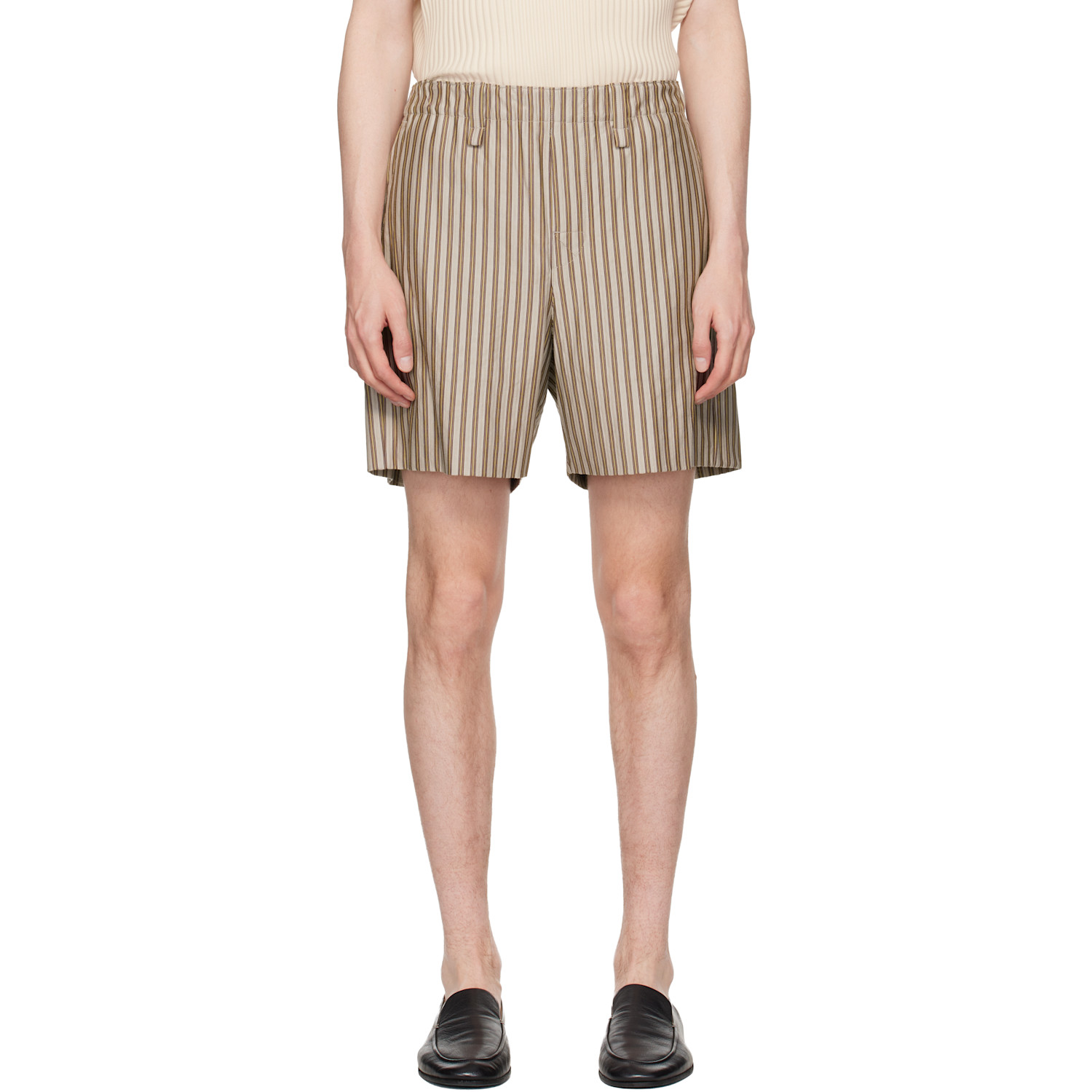 HOMME PLISSÉ ISSEY MIYAKE Beige & Red Stripe Jersey Shorts