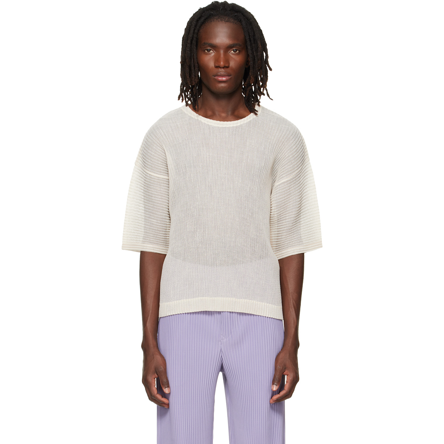 HOMME PLISSÉ ISSEY MIYAKE Off-White Rustic Mesh T-shirt
