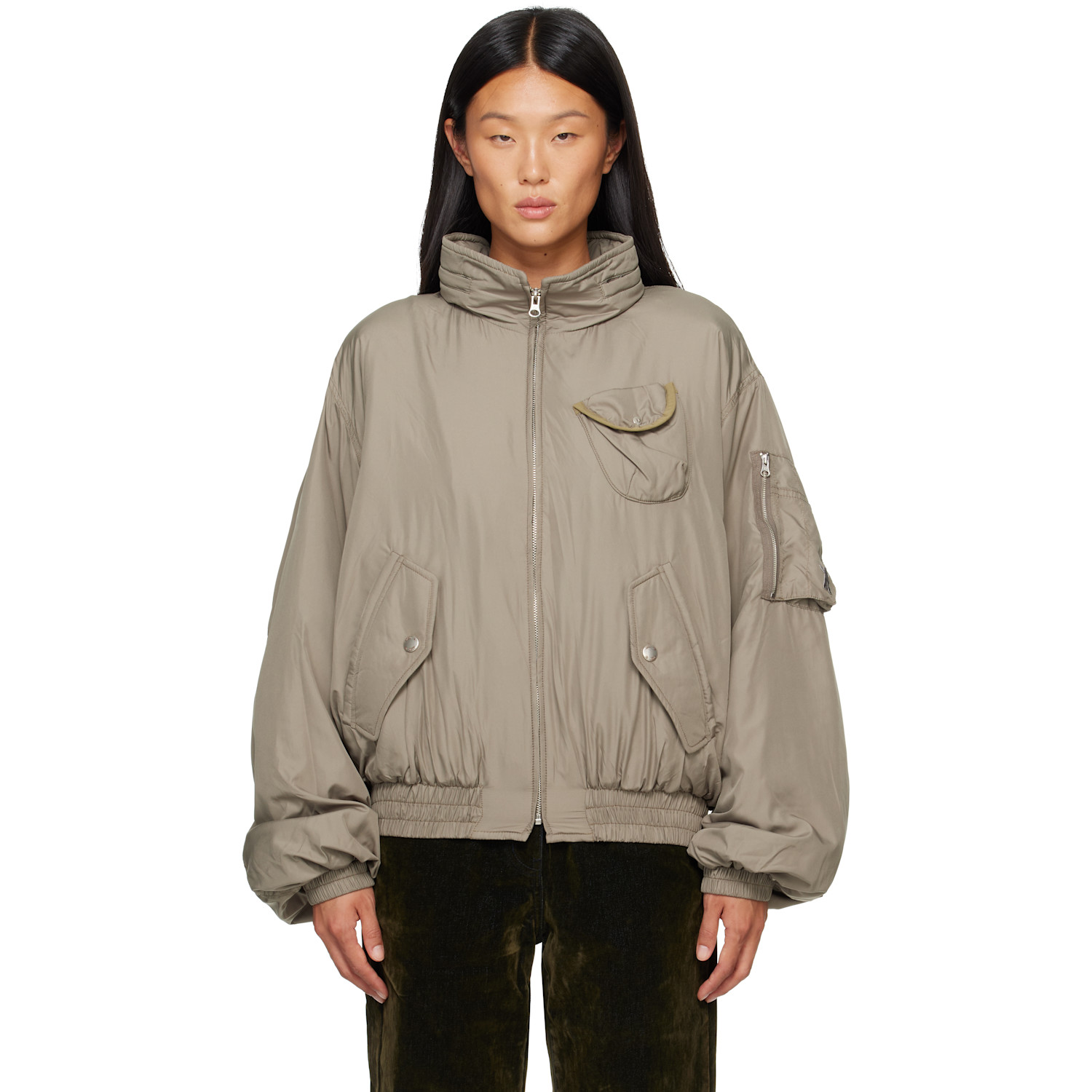 OPEN YY Khaki Fluid Cargo Bomber Jacket
