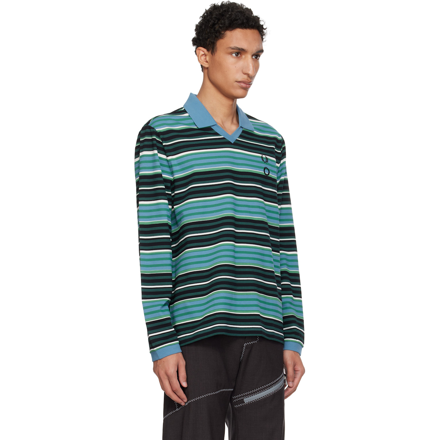  Craig Green Blue Fred Perry Edition Overprint Long Sleeve Henley Polo 