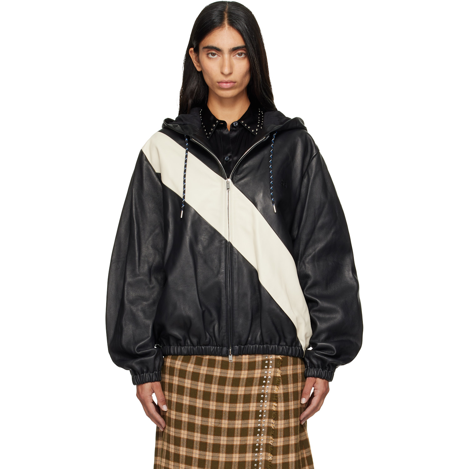 Wales Bonner Black Vista Anorak Leather Jacket