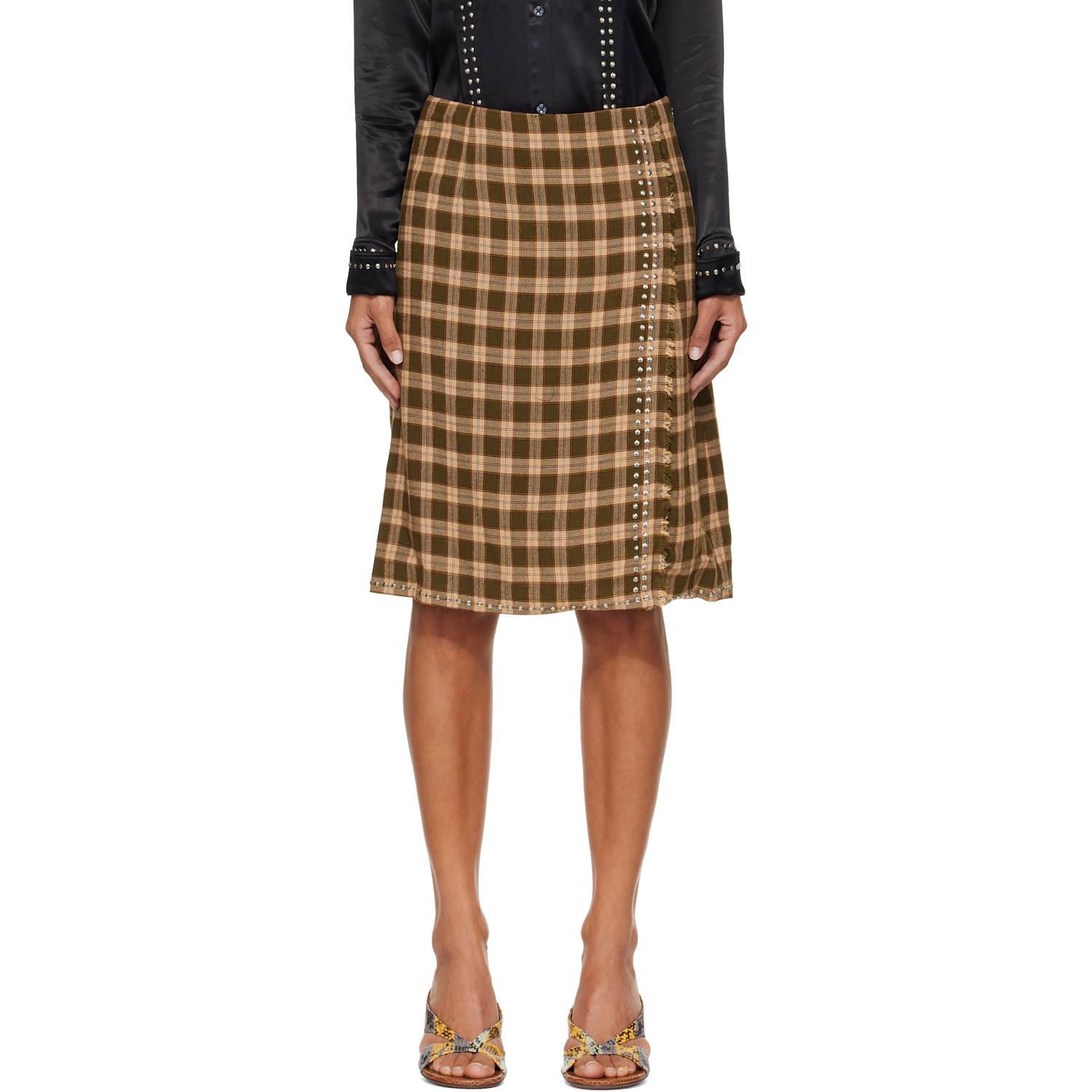 Wales Bonner Khaki Cosmic Midi Skirt