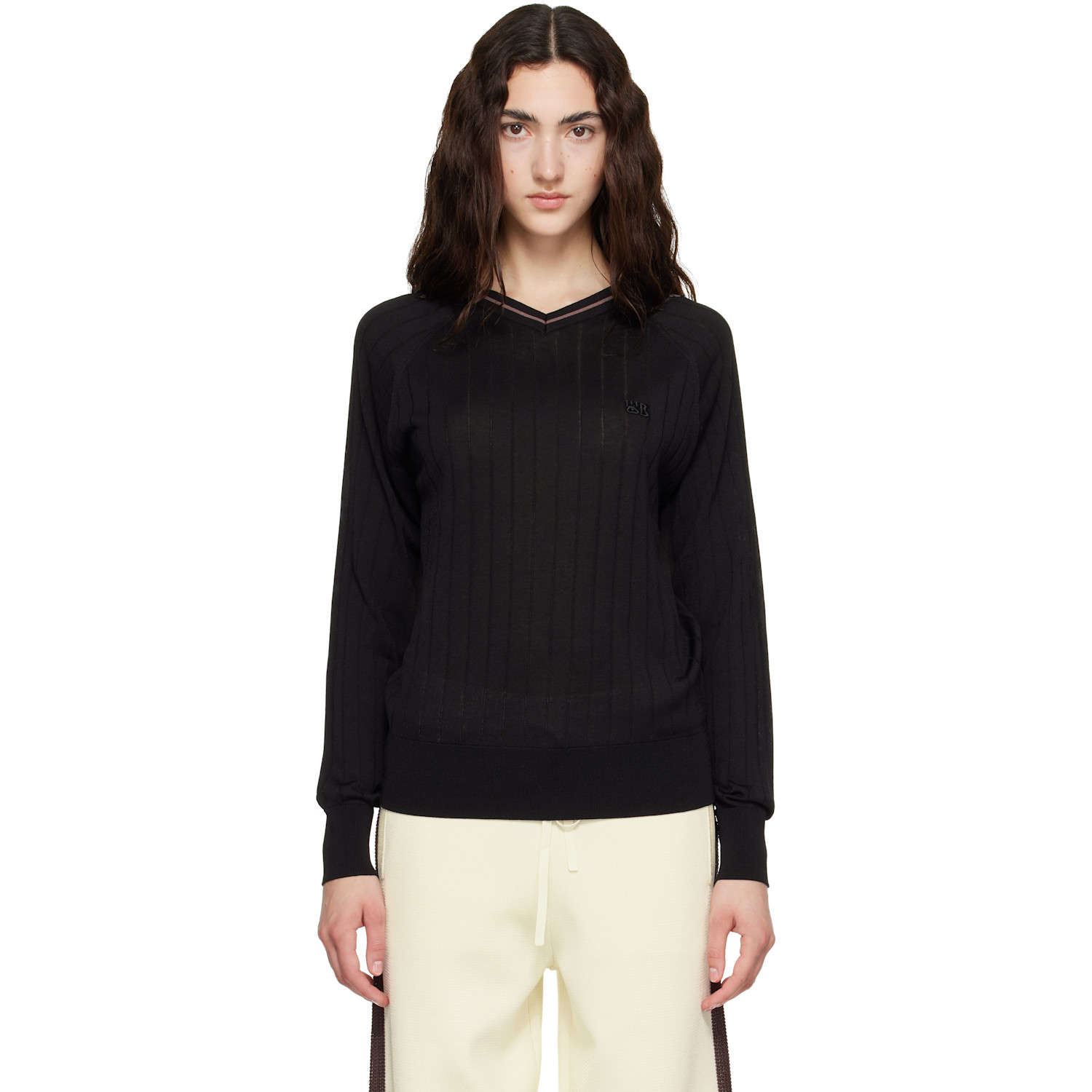 Wales Bonner Black Viscose Silk Knit Roots Polo