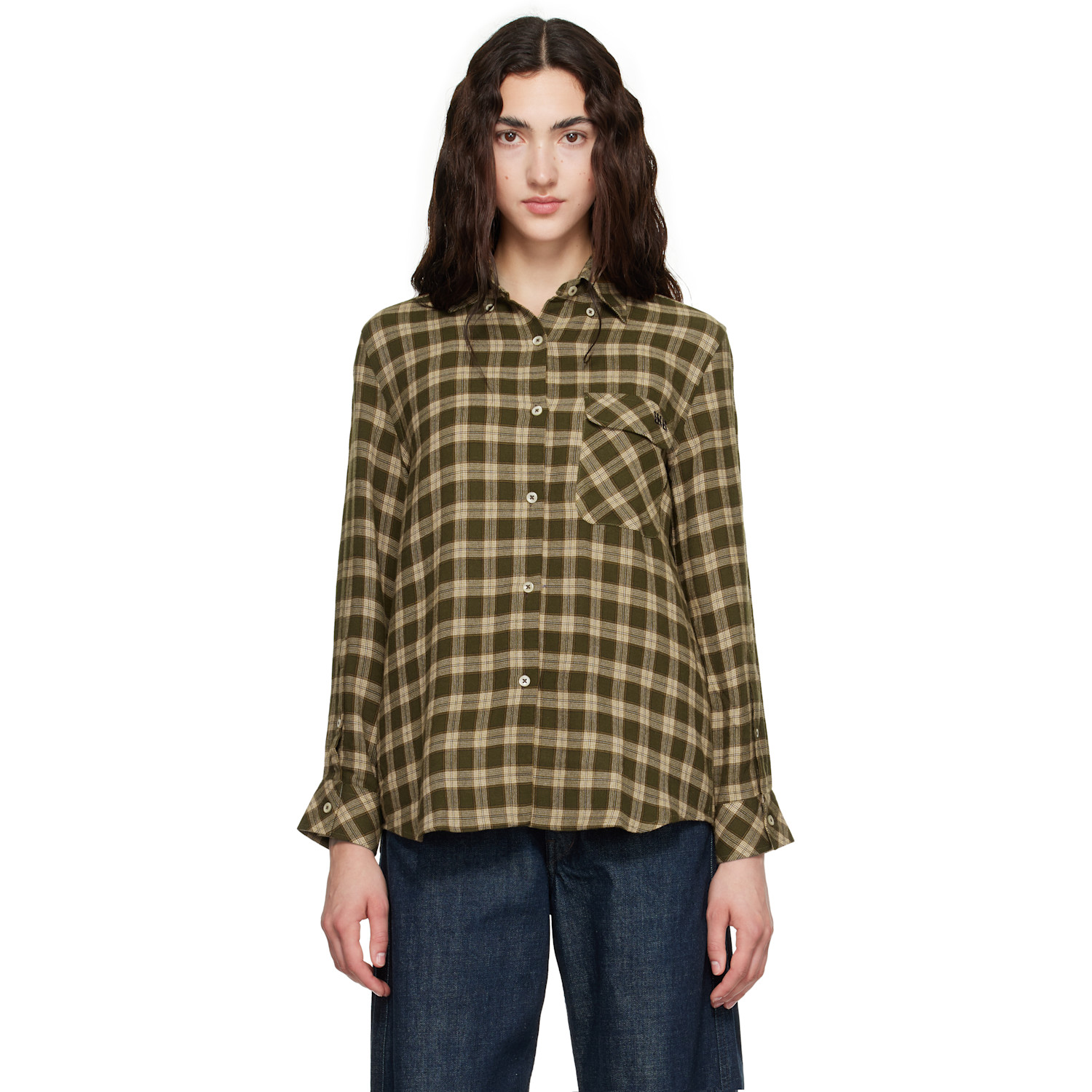 Wales Bonner Brown Brushed Overcheck Ritual Shirt