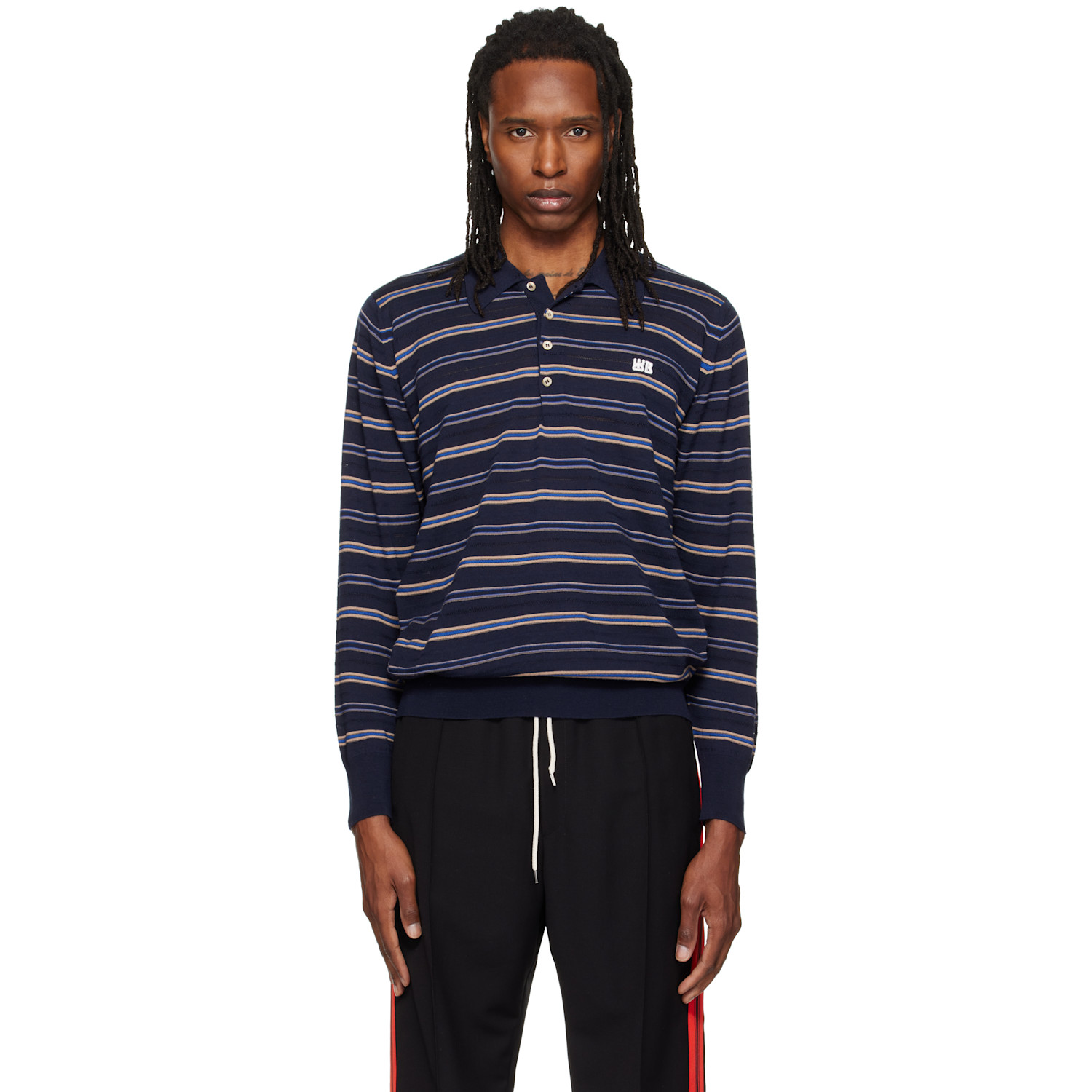 Wales Bonner Navy John Smedley Edition Beam Polo