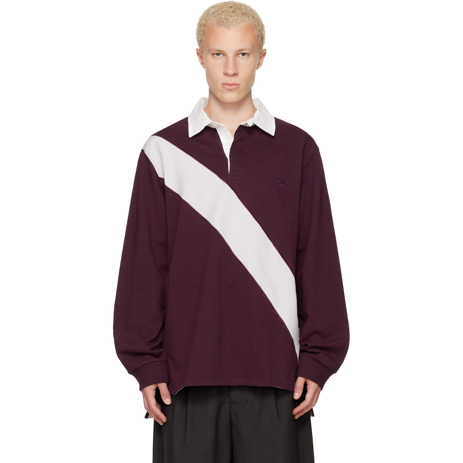 Wales Bonner Burgundy Prism Rugby Polo
