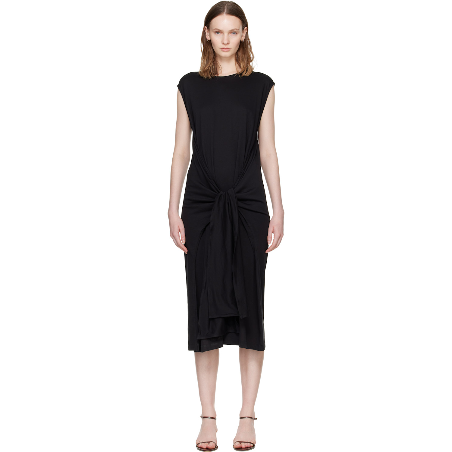 TOTEME Black Tie-Waist Jersey Midi Dress
