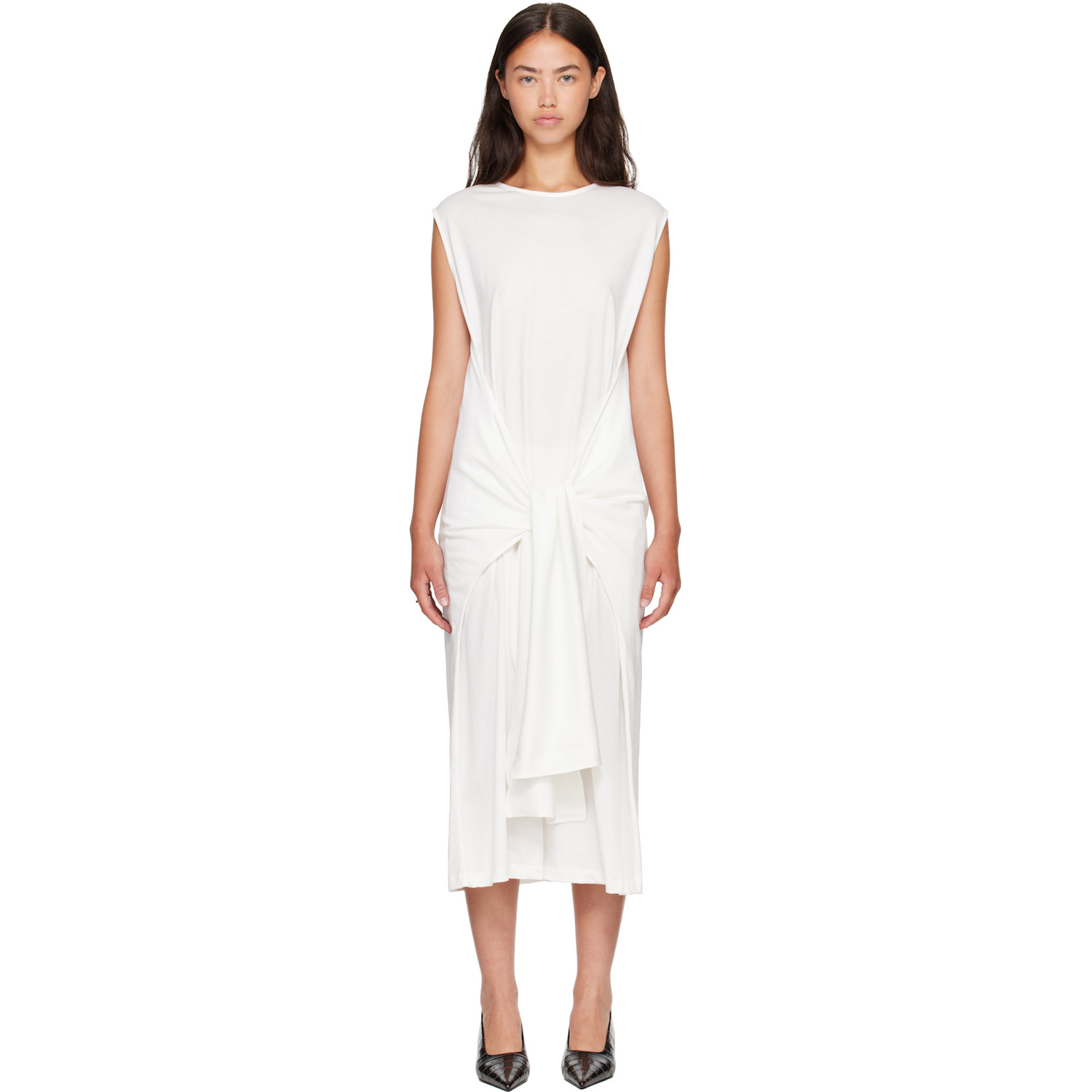TOTEME Off-White Tie-Waist Jersey Midi Dress