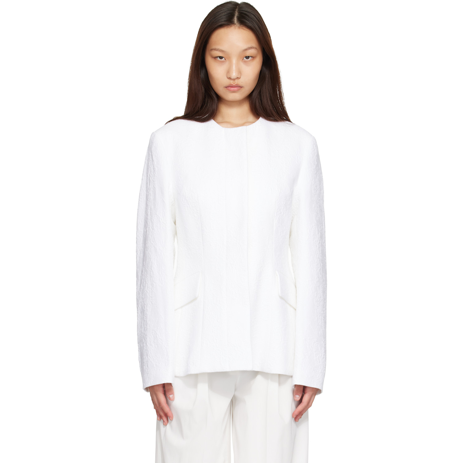 TOTEME White Jacquard Cotton Blazer
