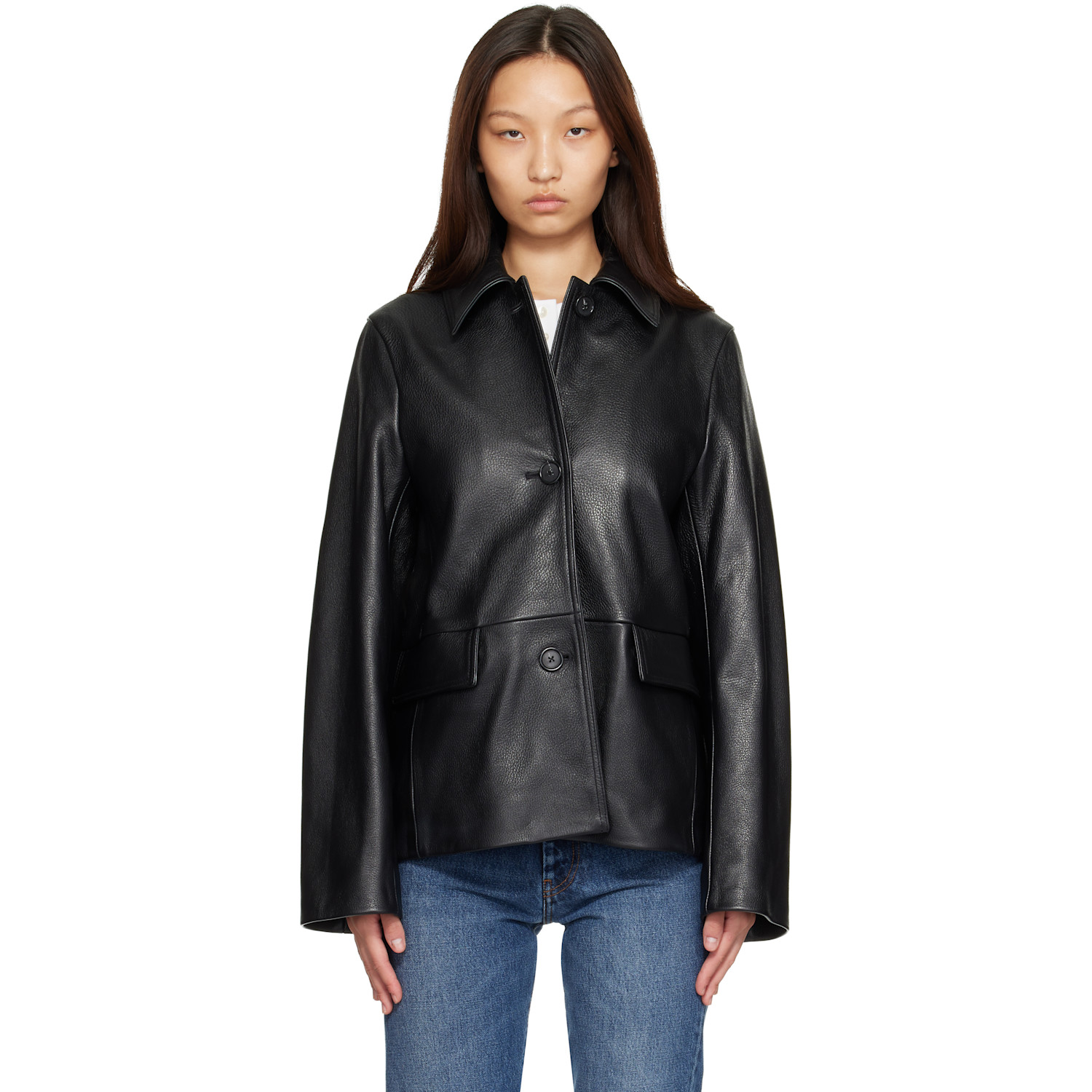 TOTEME Black Grained Leather Jacket