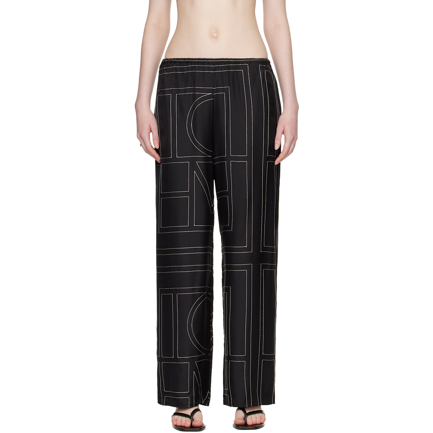 TOTEME Black Monogram Silk PJ Lounge Pants