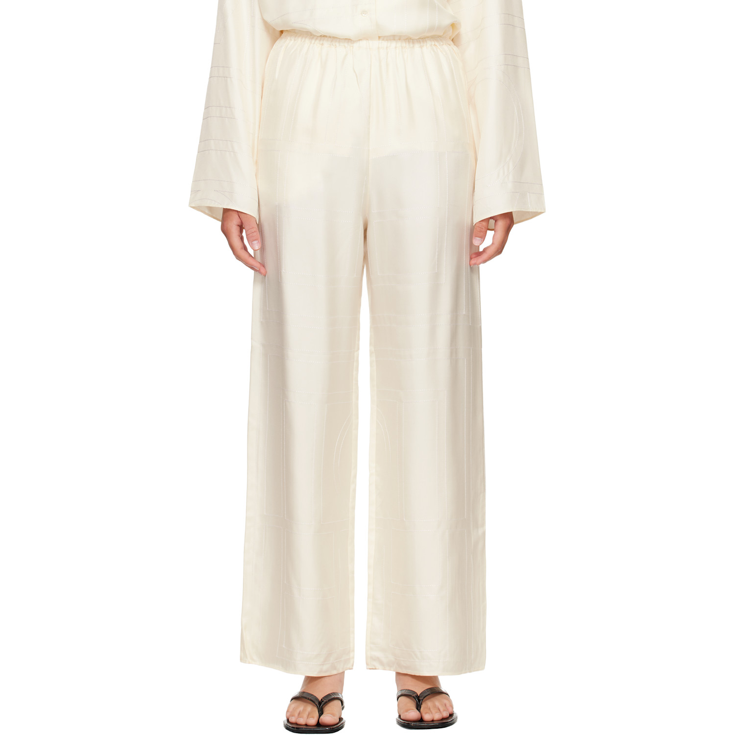 TOTEME Off-White Monogram Silk PJ Lounge Pants