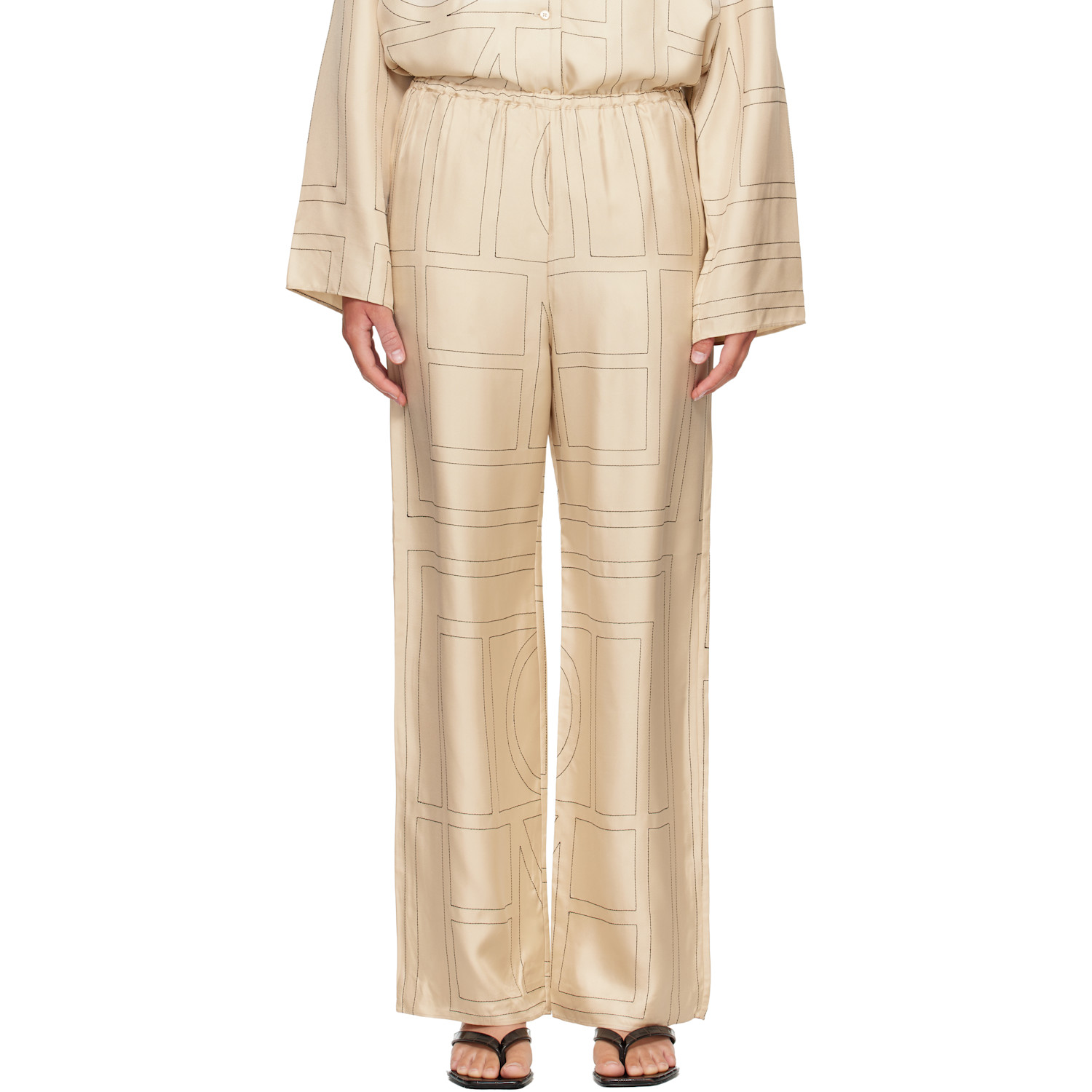 TOTEME Off-White Monogram Silk PJ Lounge Pants