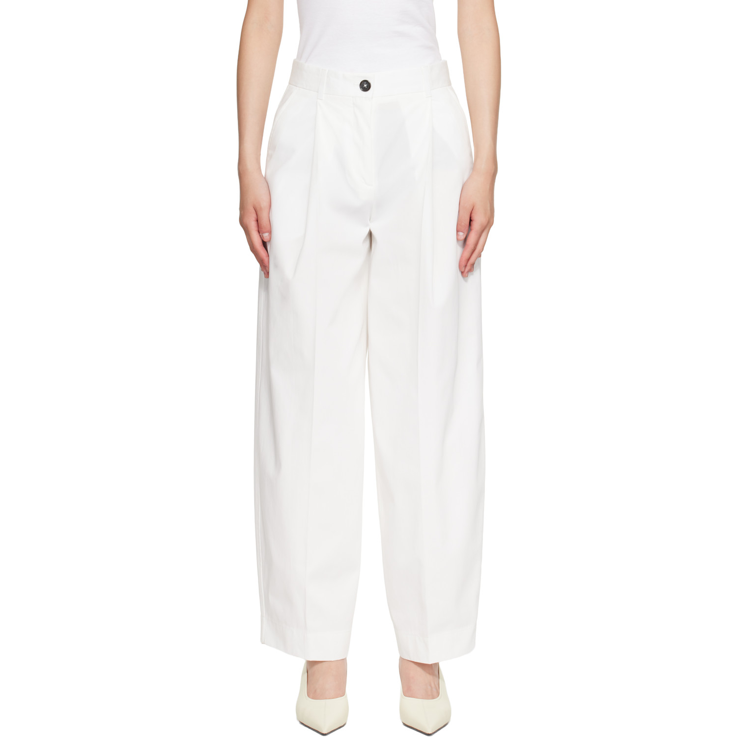 TOTEME White Single Pleat Cotton Trousers