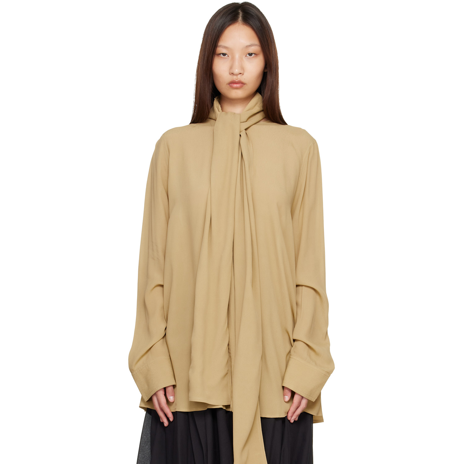 TOTEME Beige Draped Scarf Blouse