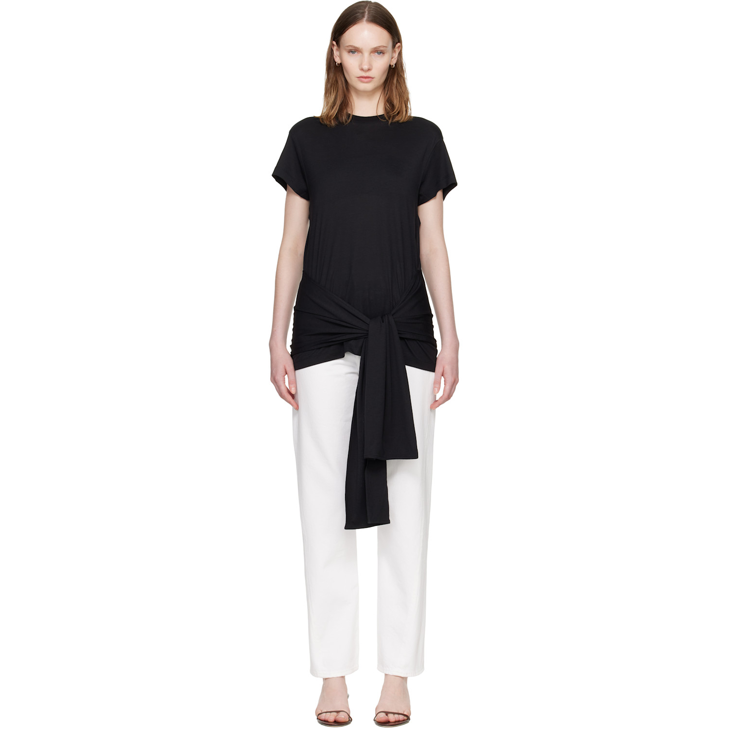 TOTEME Black Tie-Waist Jersey T-shirt