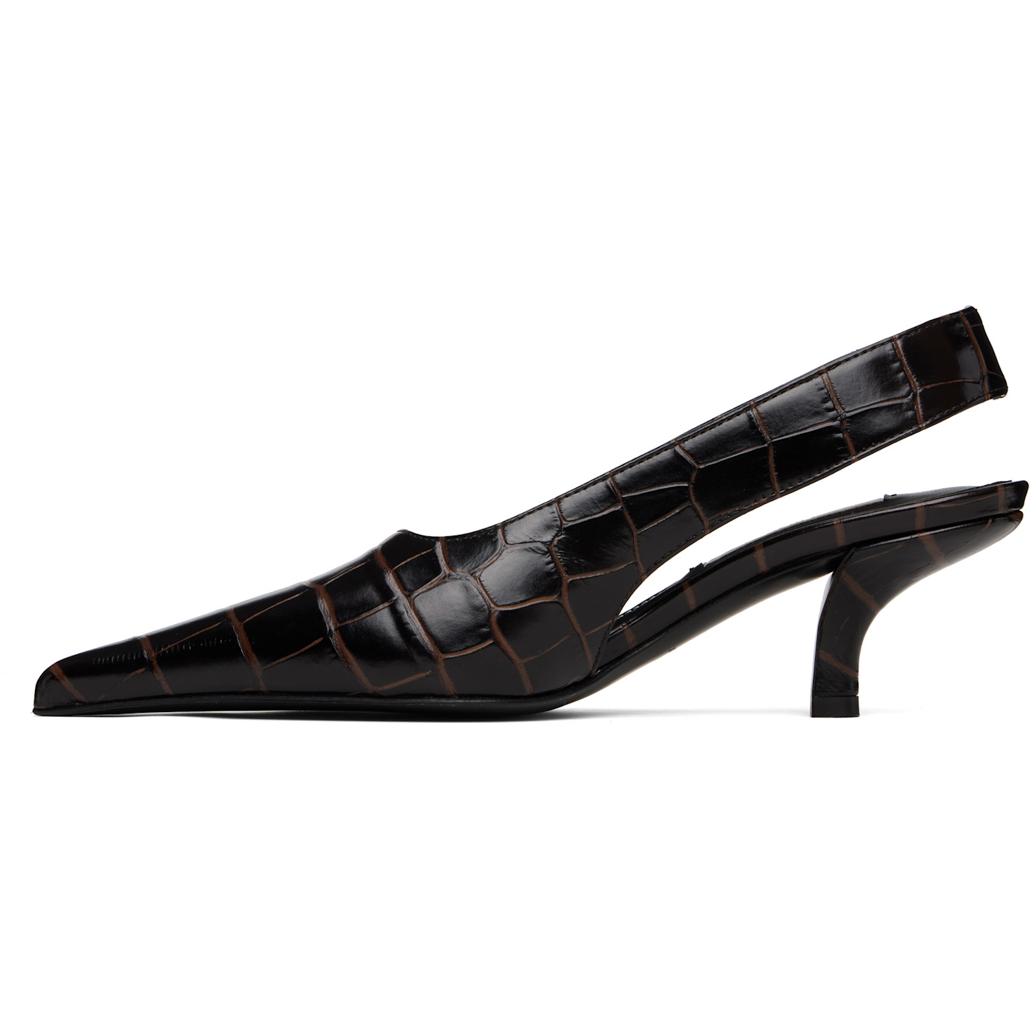  Toteme Brown Classic Croco-embossed Slingback Heels 
