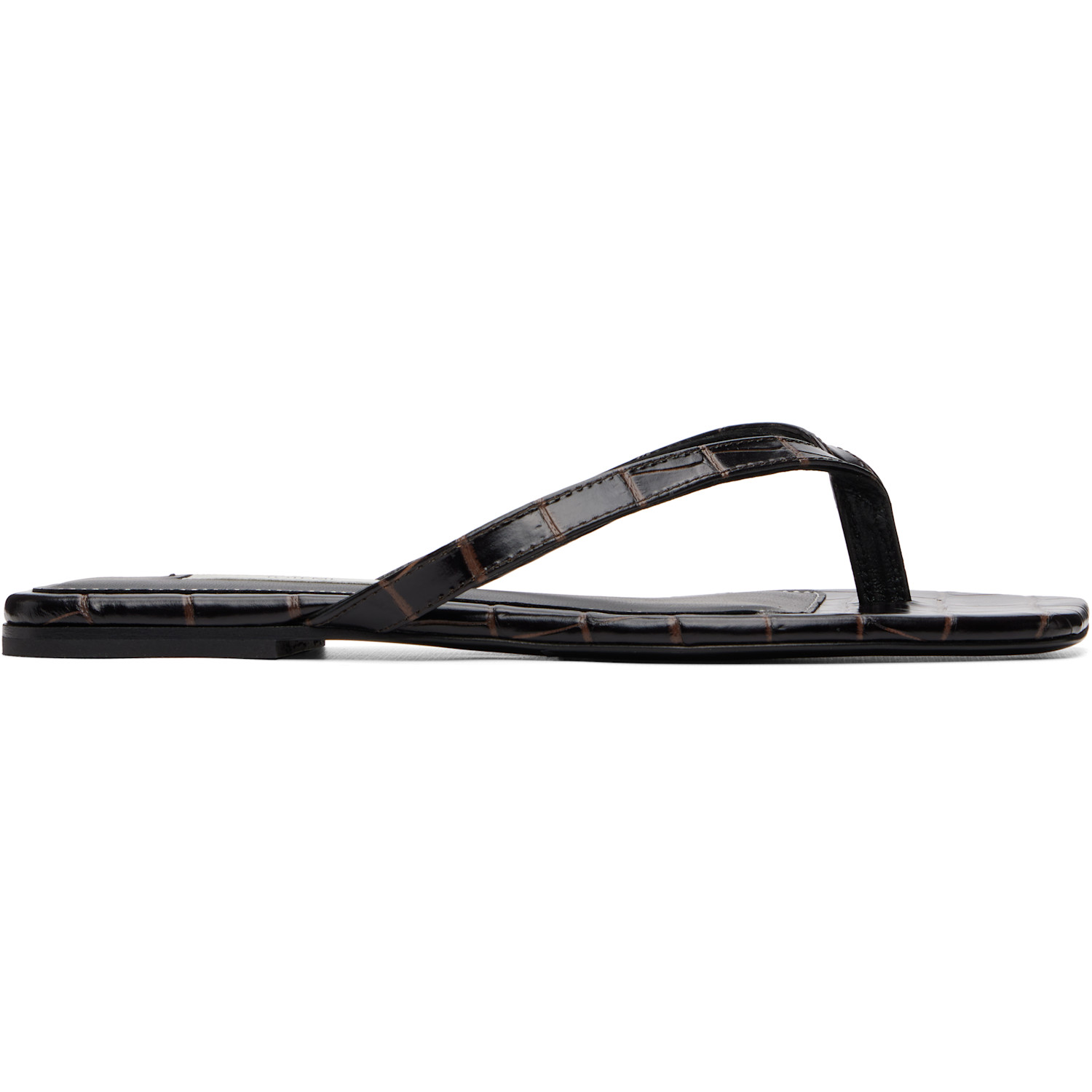 TOTEME Brown Croco-Embossed Flip-Flops