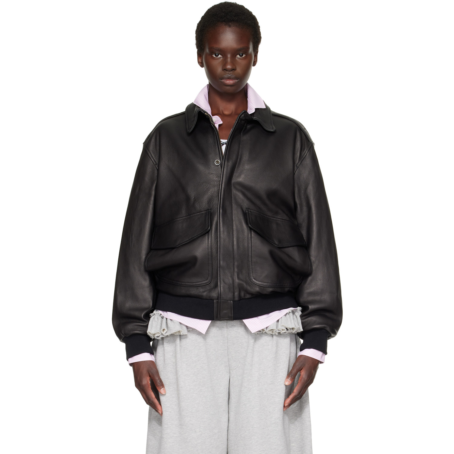 HommeGirls Brown Zip Leather Bomber Jacket