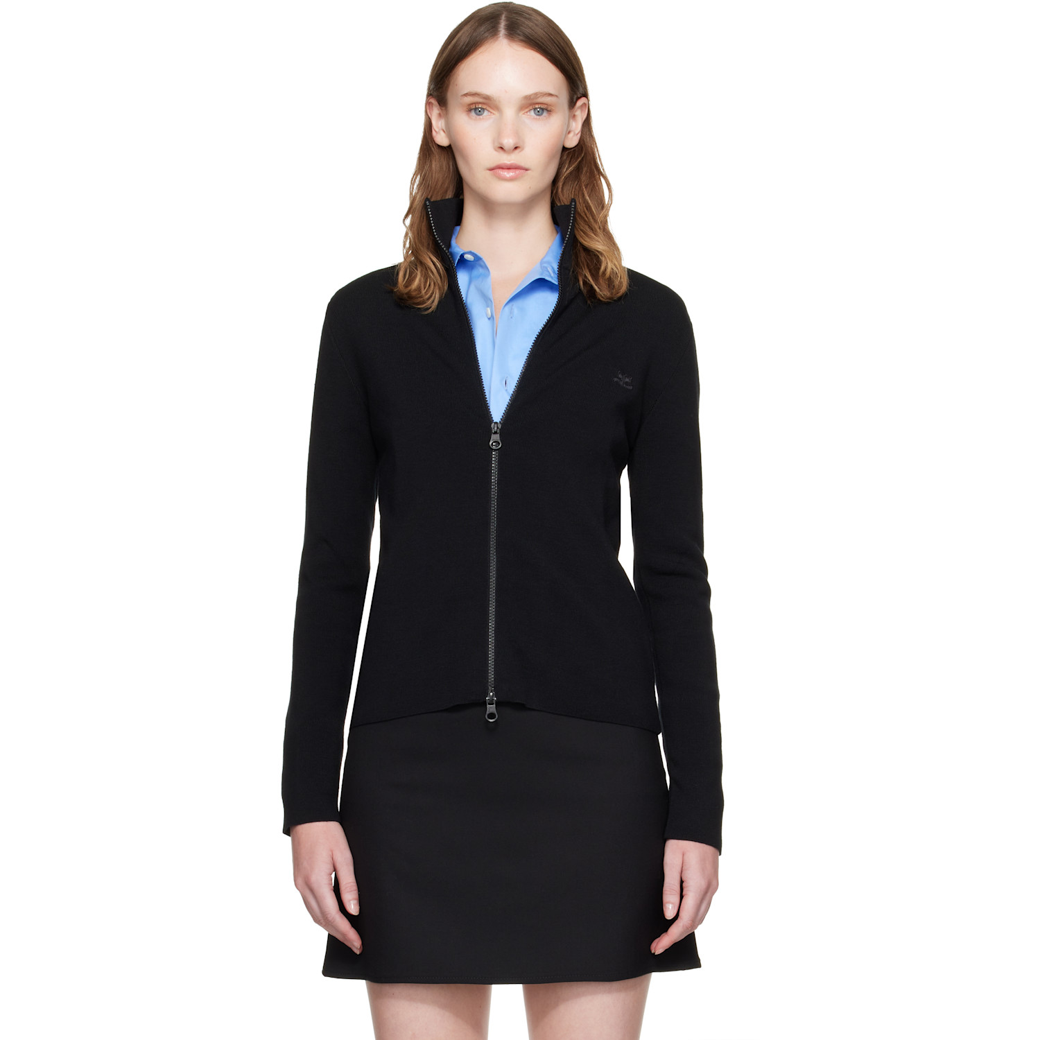 Courrèges Black Zipped Merino Wool Cardigan