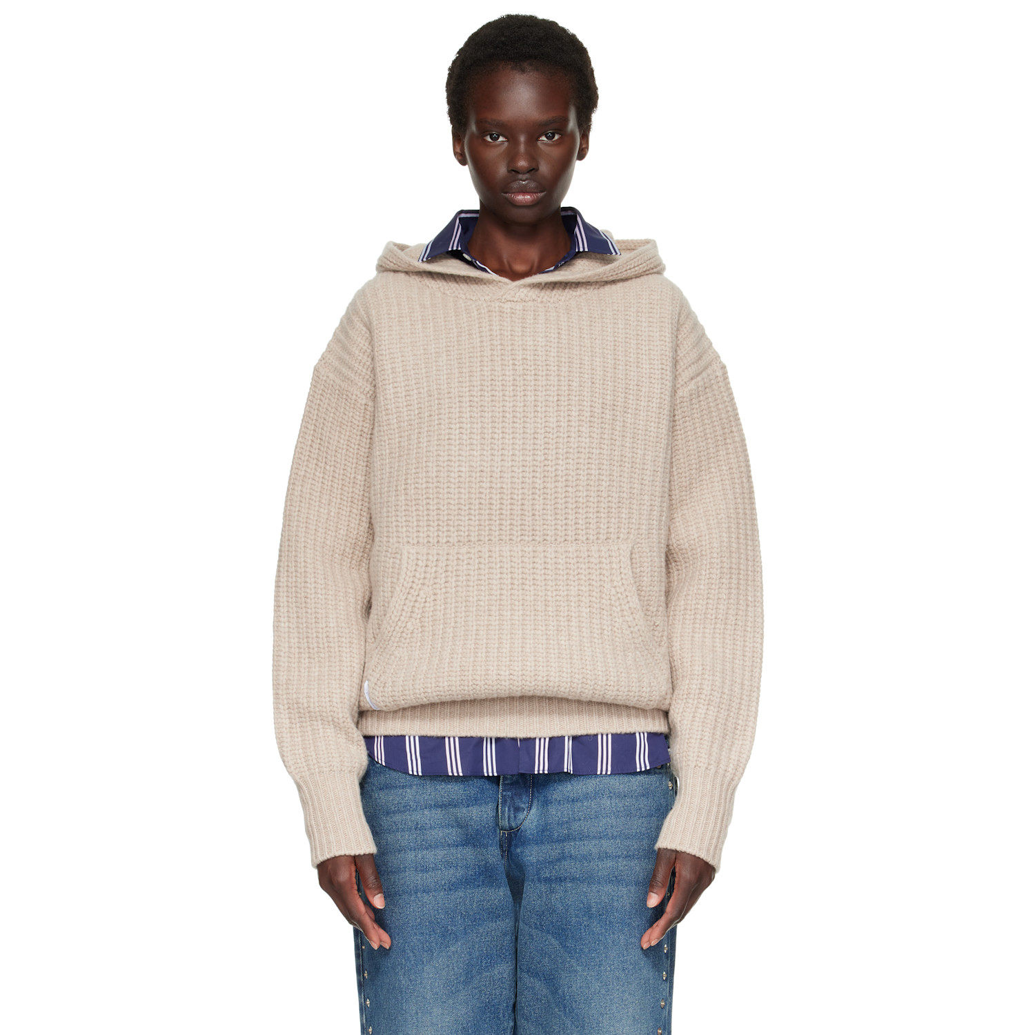 HommeGirls Beige Chunky Knit Hoodie